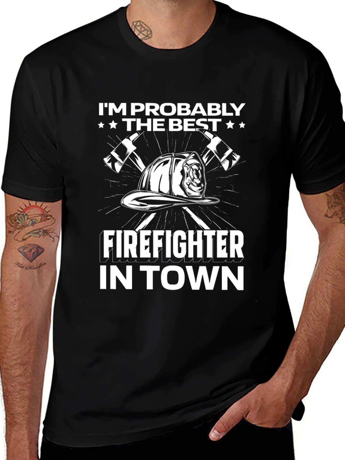 Best Firefighter in Town T-Shirt - Black Cotton Tee
