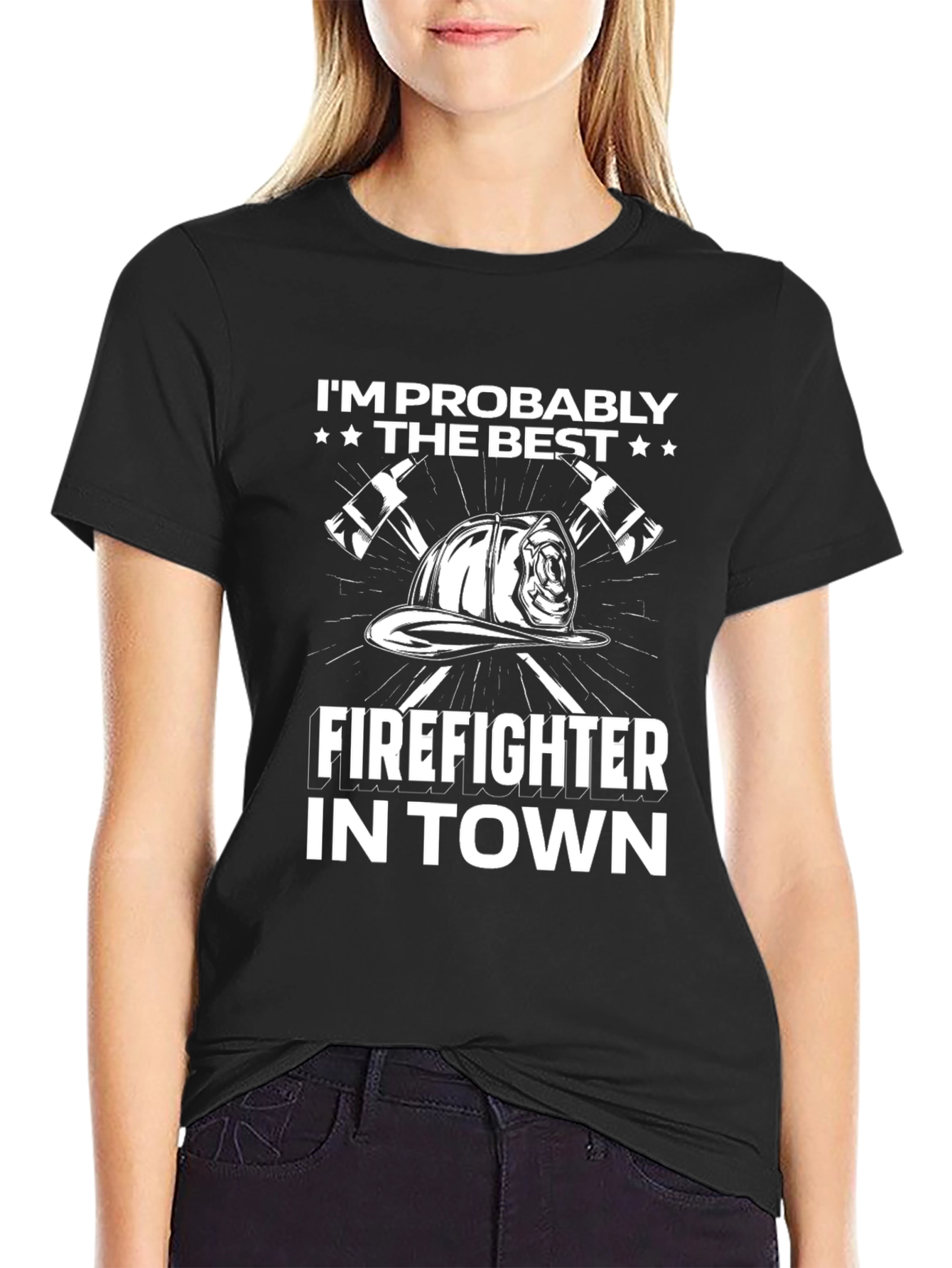 Best Firefighter in Town T-Shirt - Black Cotton Tee