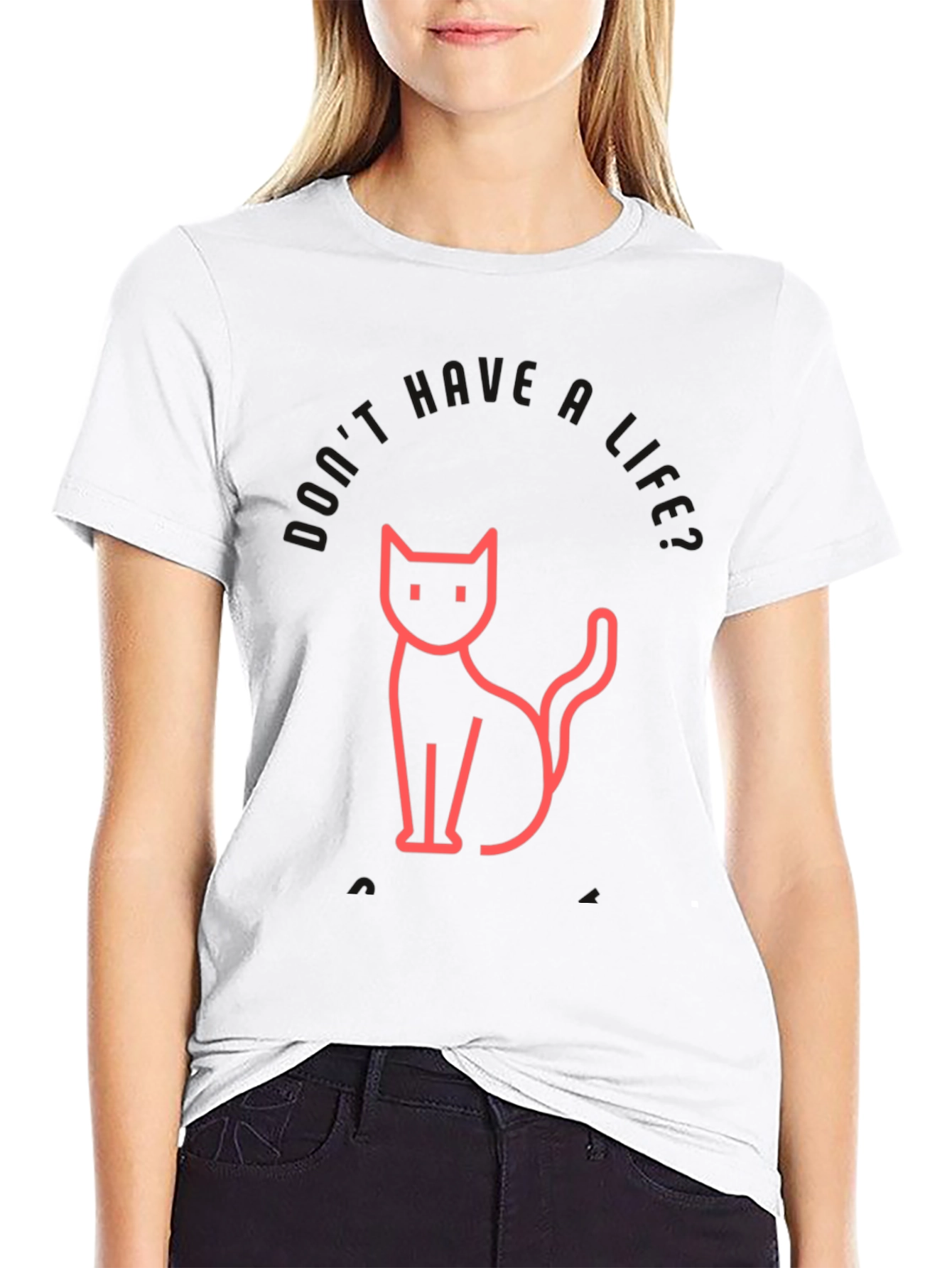 Mens Black T-Shirt with Cat Graphic