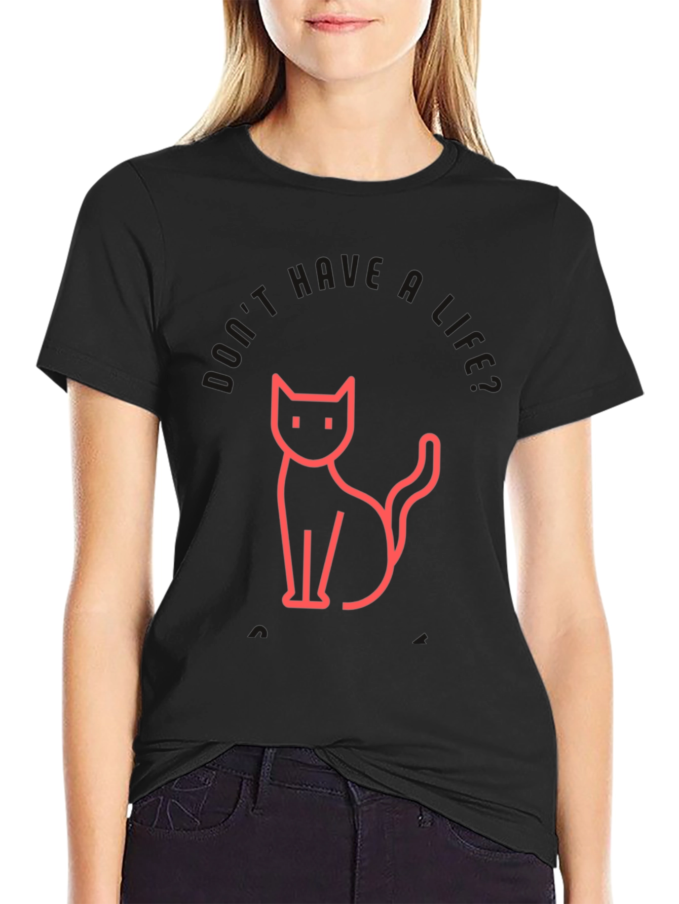Mens Black T-Shirt with Cat Graphic