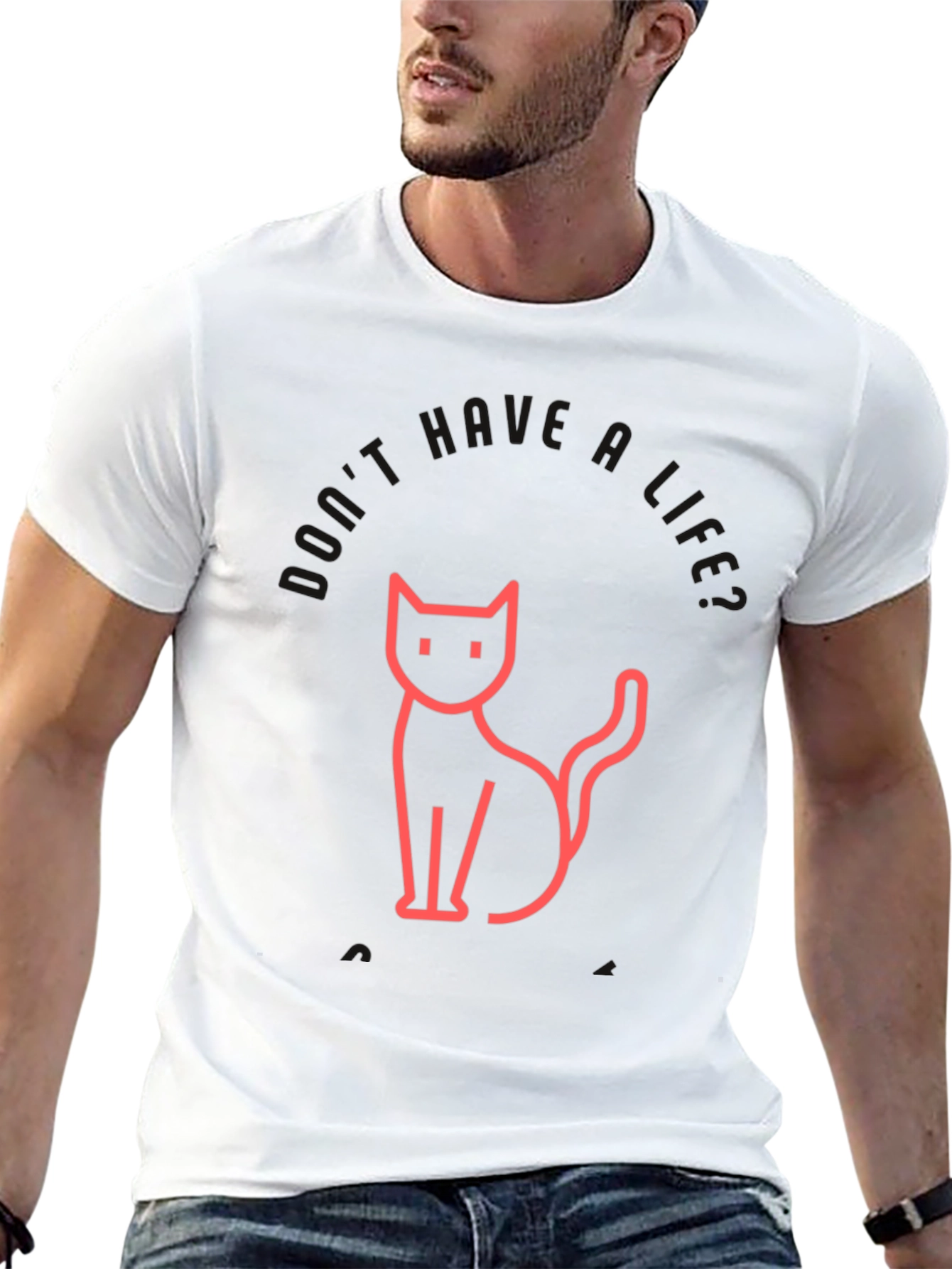 Mens Black T-Shirt with Cat Graphic