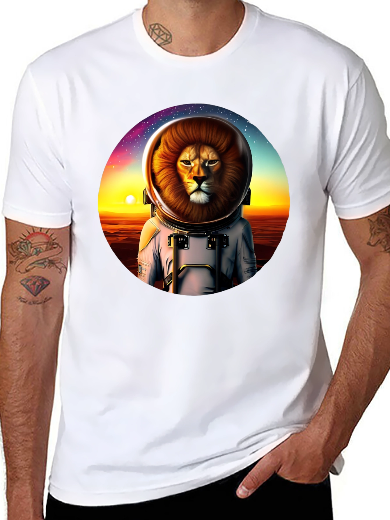 Lion Astronaut Graphic Tee - Space Adventure