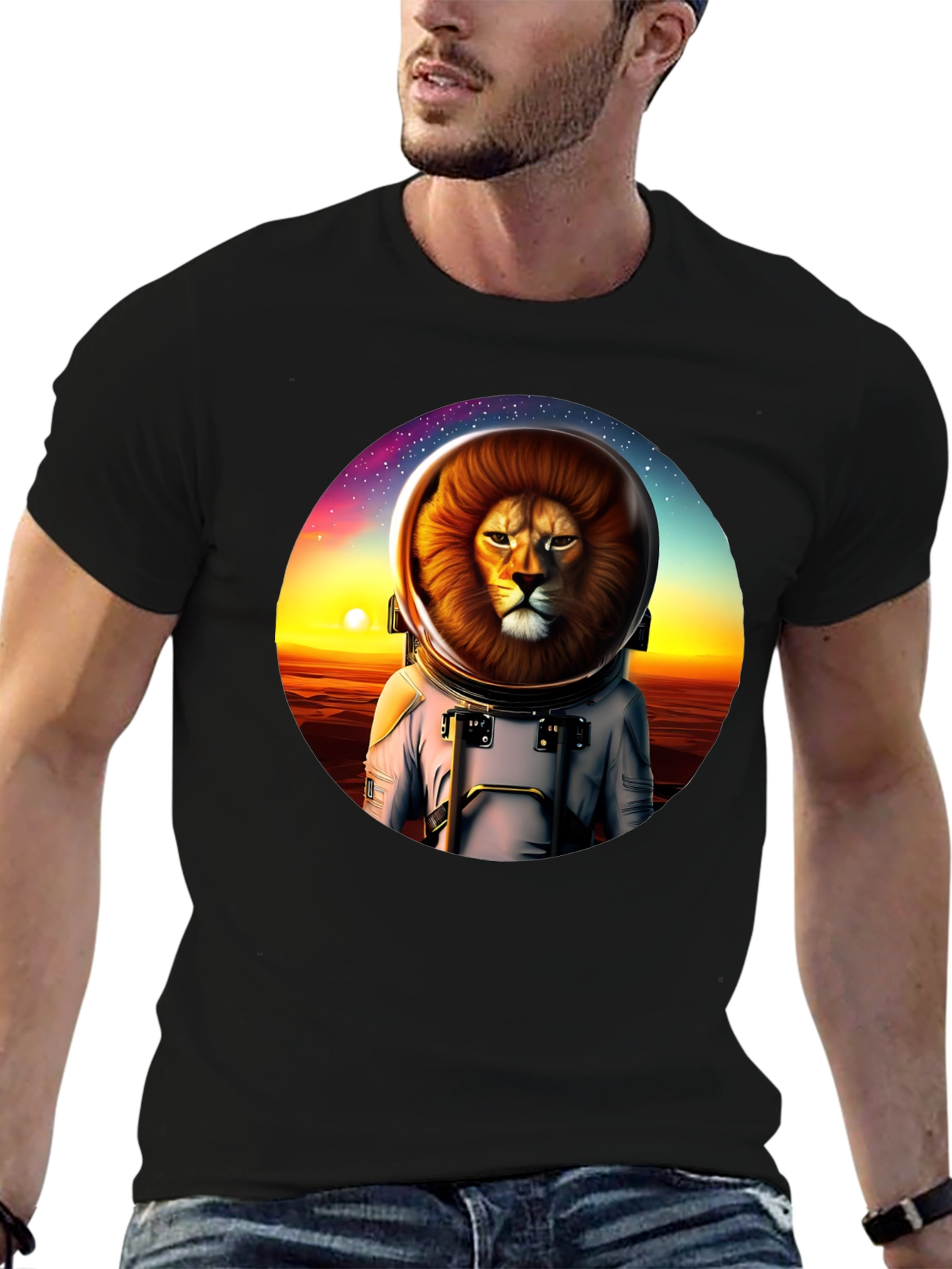 Lion Astronaut Graphic Tee - Space Adventure