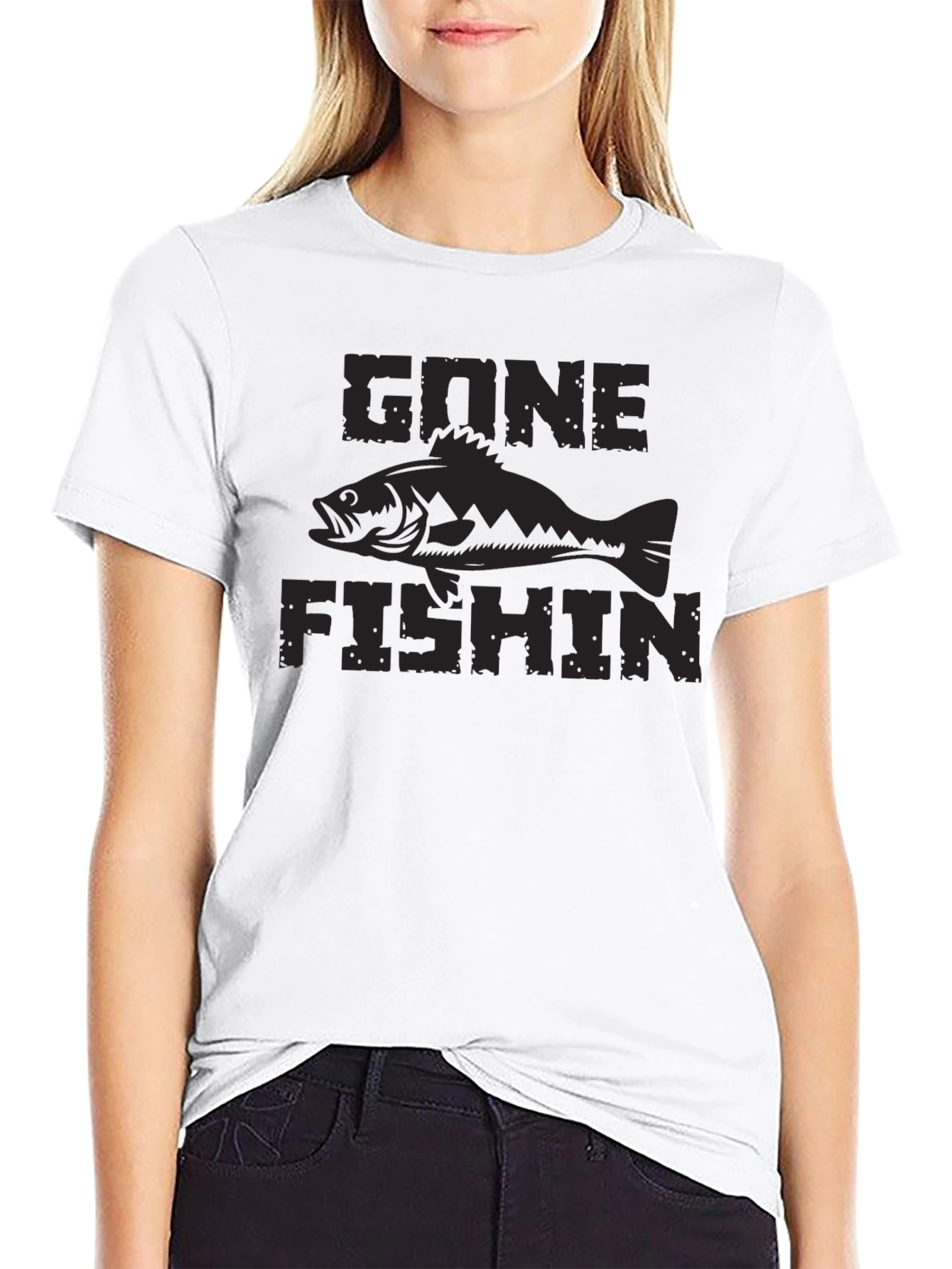 Gone Fishin Black Graphic Tee