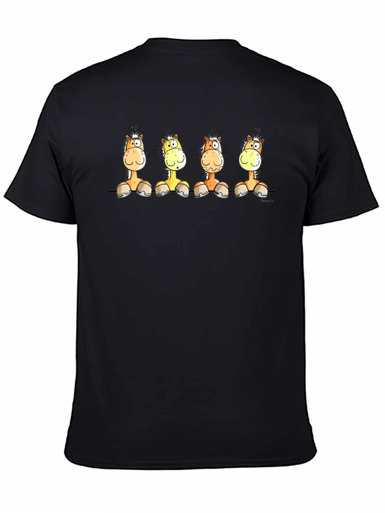 Funny Cartoon Horse Graphic Black T-Shirt