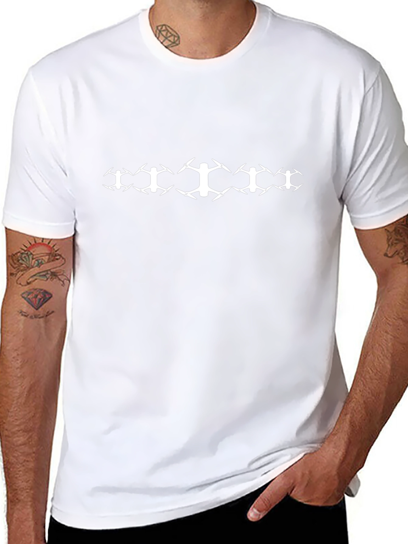 Drone Pattern Graphic Tee - Black Cotton T-Shirt