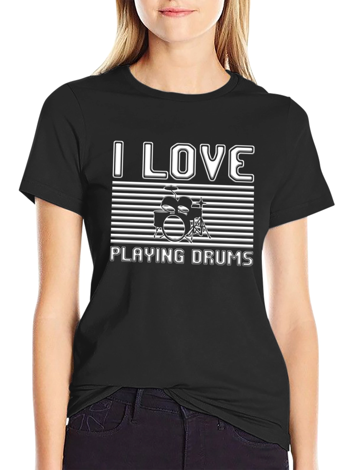 I Love Playing Drums T-Shirt - Black Cotton Tee