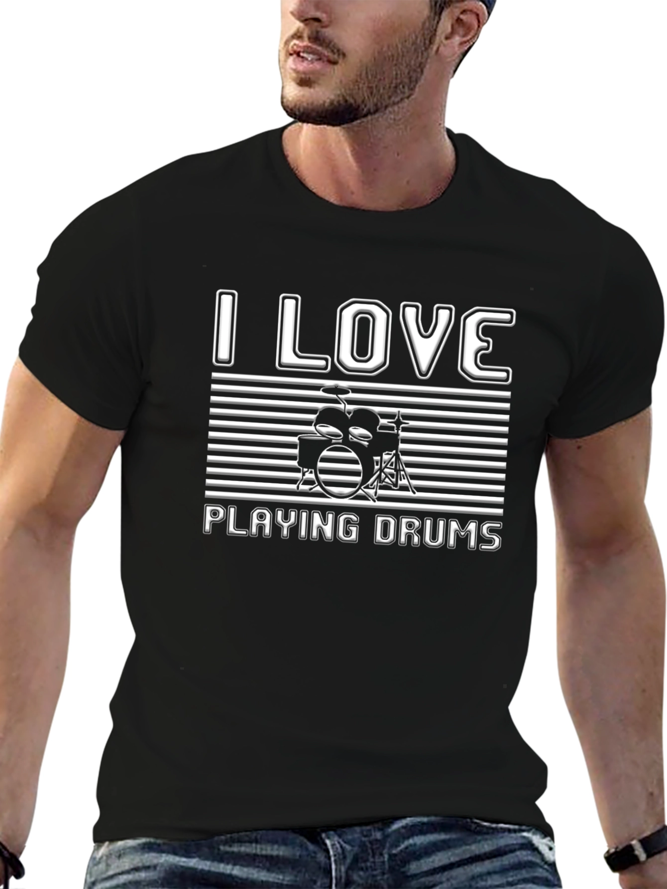 I Love Playing Drums T-Shirt - Black Cotton Tee