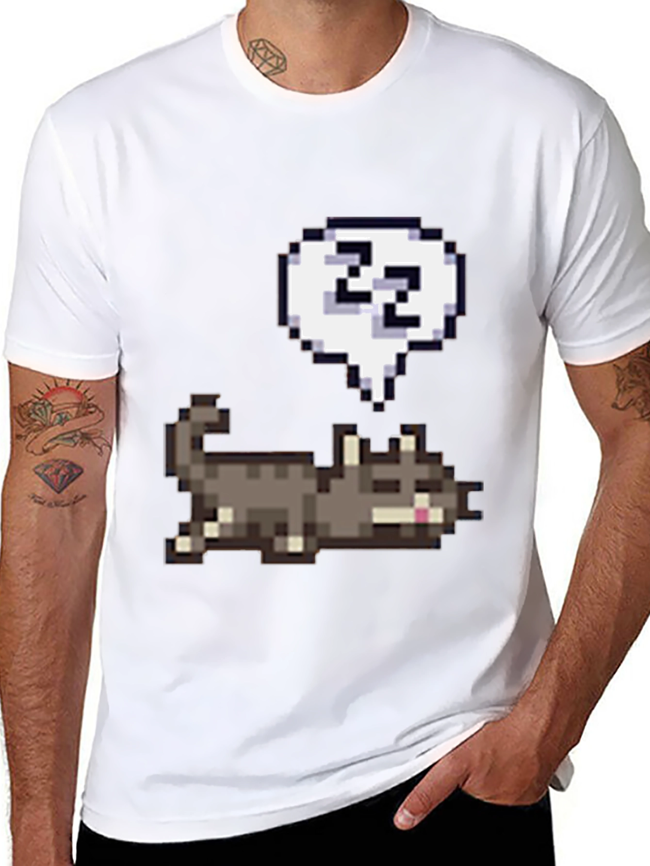 Pixel Cat Sleep T-Shirt - Cute & Comfy
