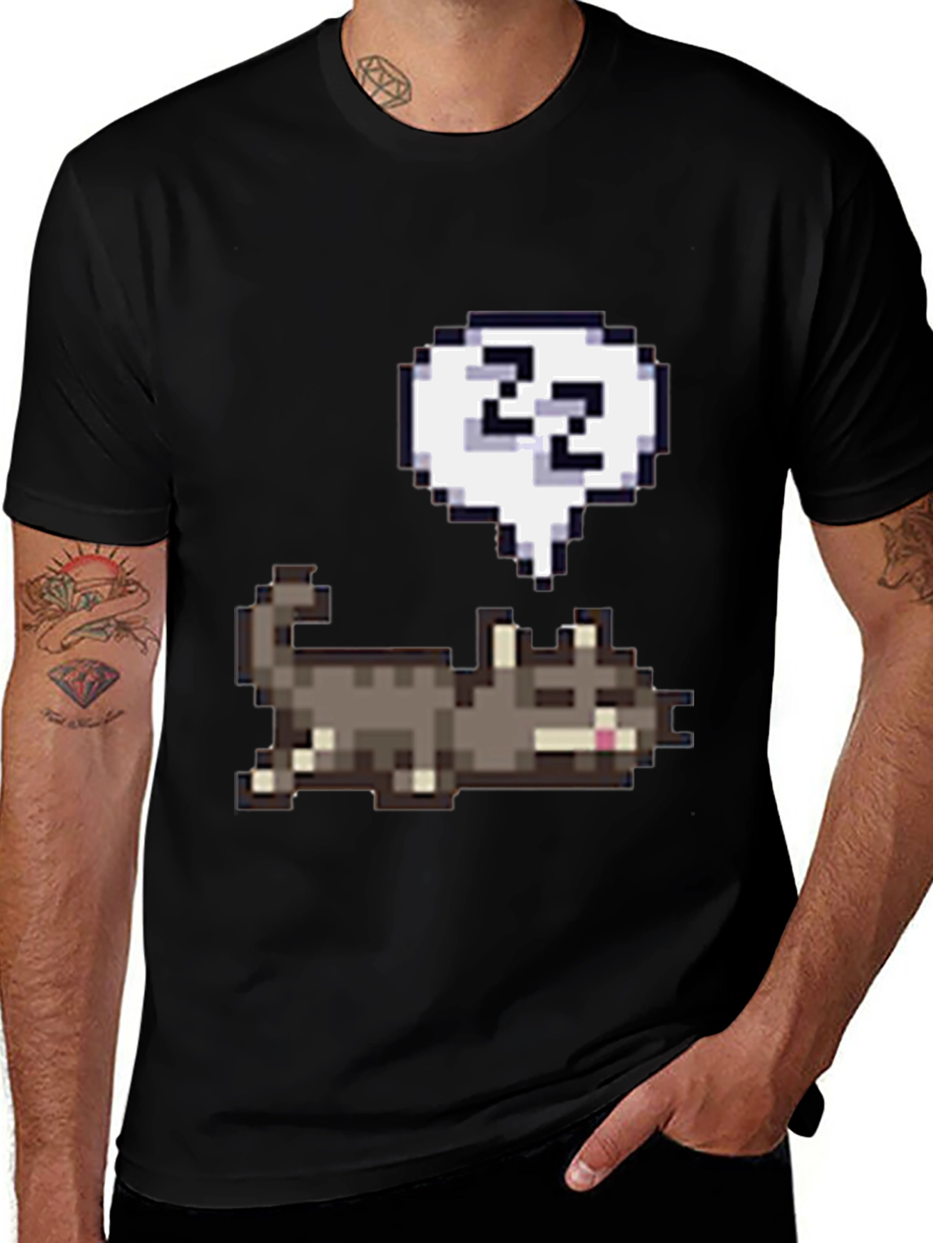 Pixel Cat Sleep T-Shirt - Cute & Comfy