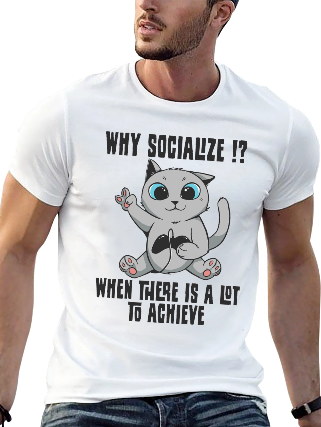 Gamer Cat T-Shirt: Why Socialize?