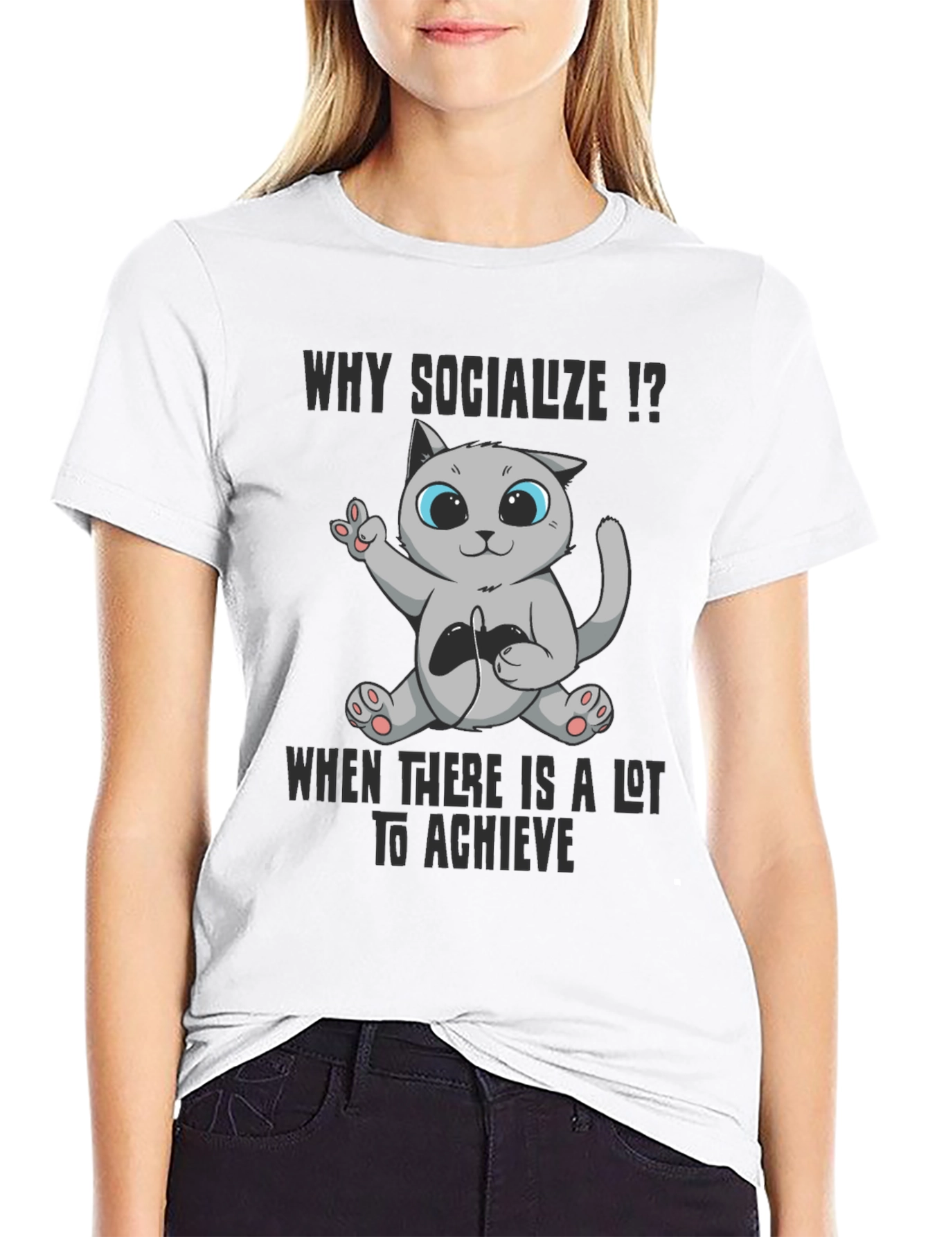 Gamer Cat T-Shirt: Why Socialize?