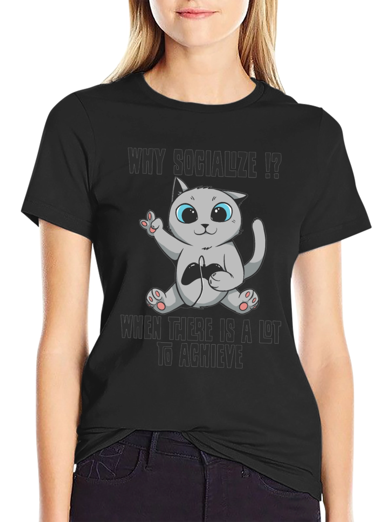 Gamer Cat T-Shirt: Why Socialize?