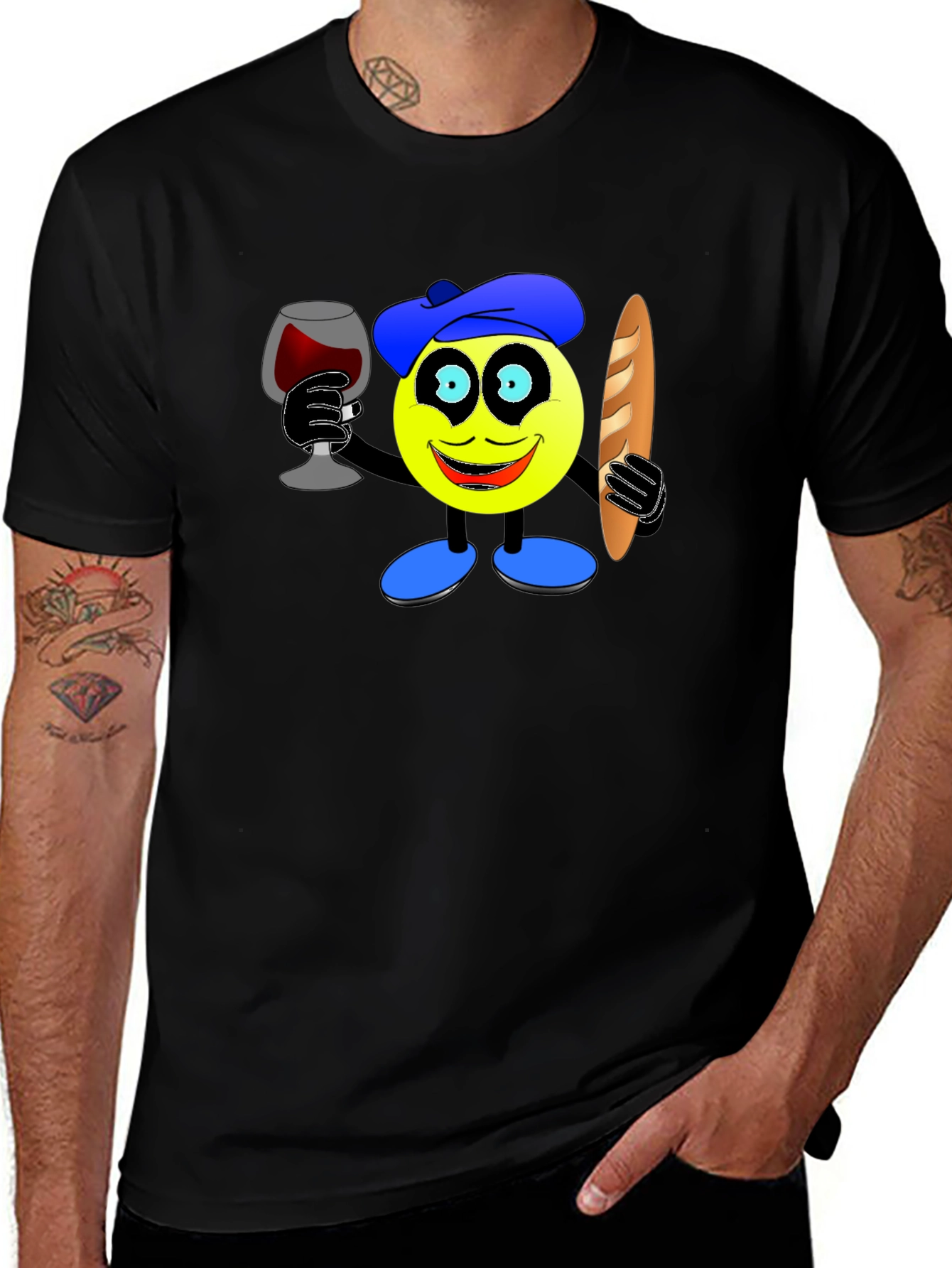 French Emoji T-Shirt - Wine & Baguette