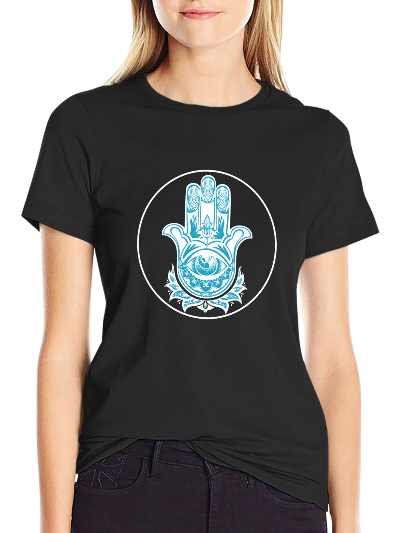 Hamsa Hand Graphic Black Tee