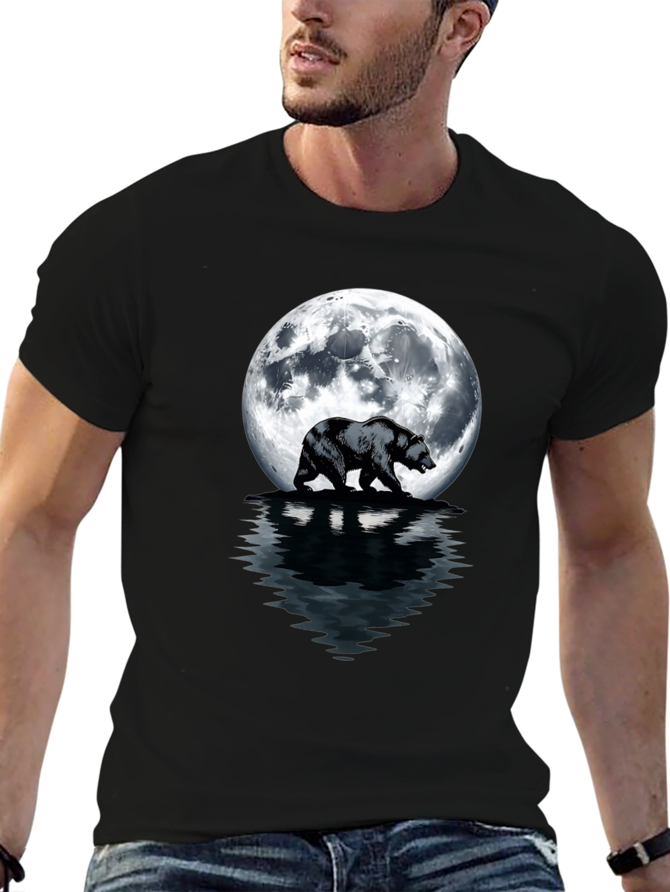 Bear Moon T-Shirt - Mens Black Graphic Tee