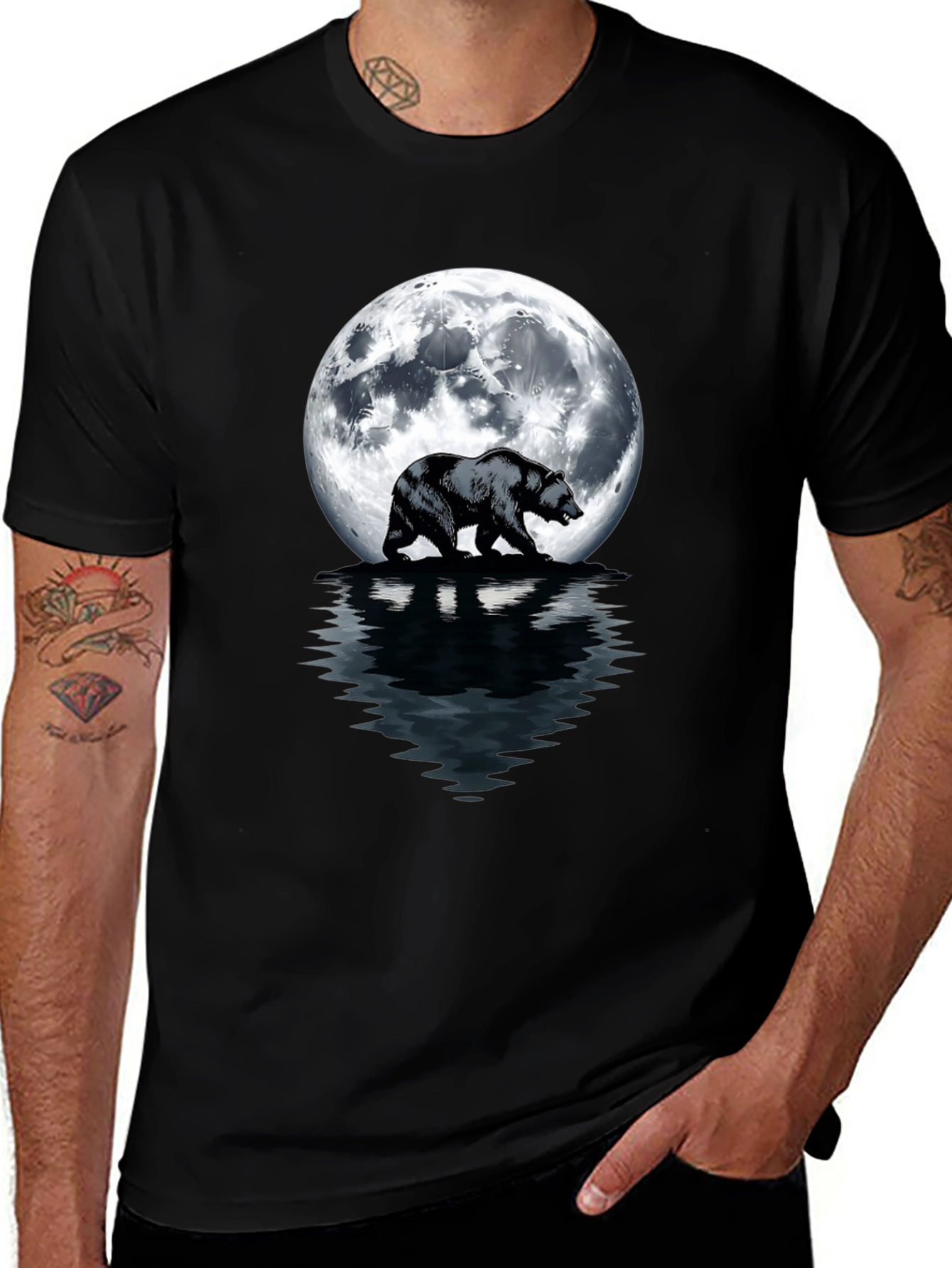 Bear Moon T-Shirt - Mens Black Graphic Tee