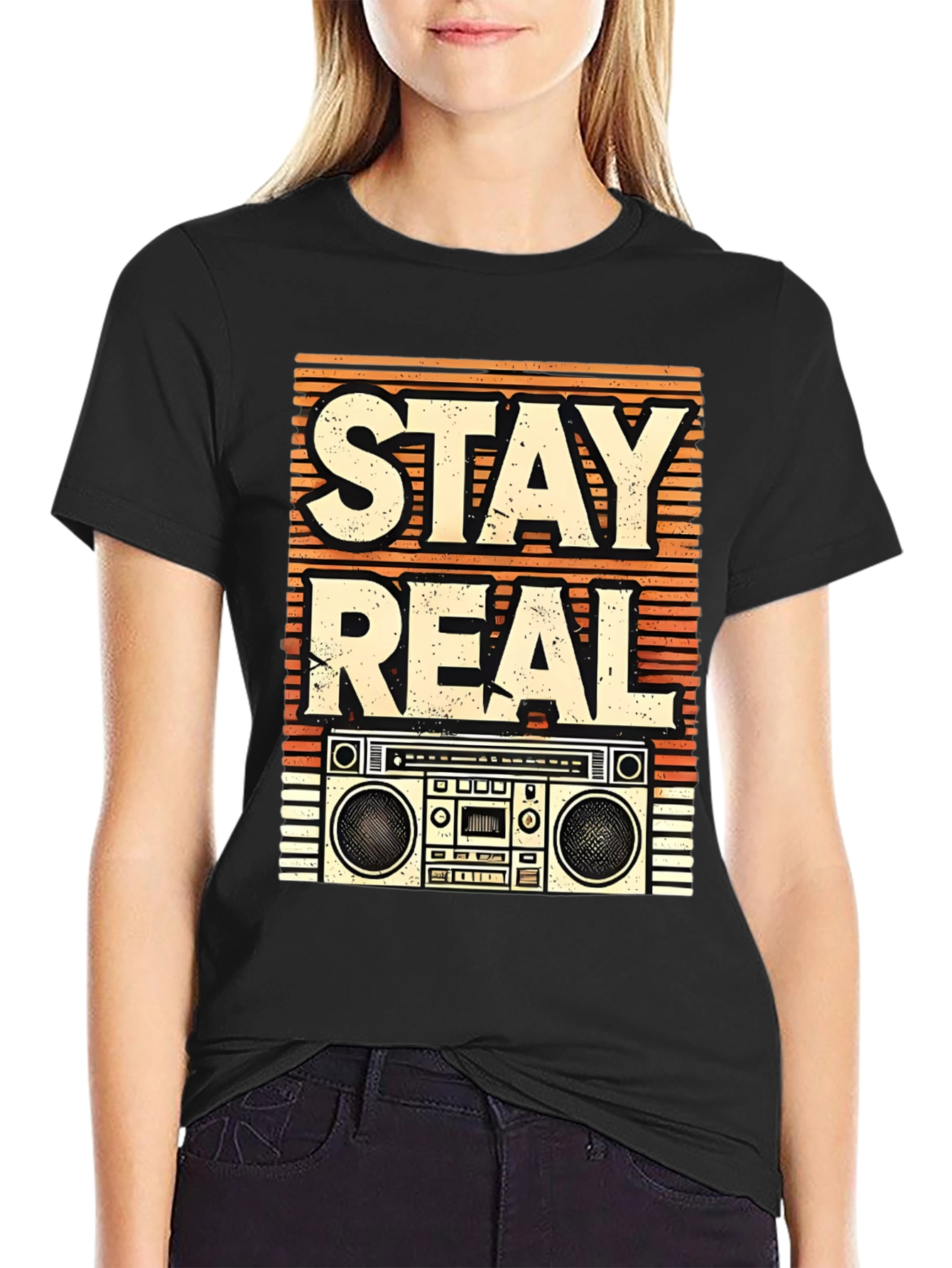Retro Stay Real Boombox Graphic Tee