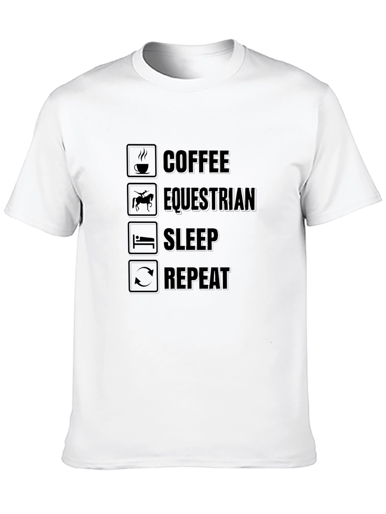 Coffee Equestrian Sleep Repeat Mens Black T-Shirt