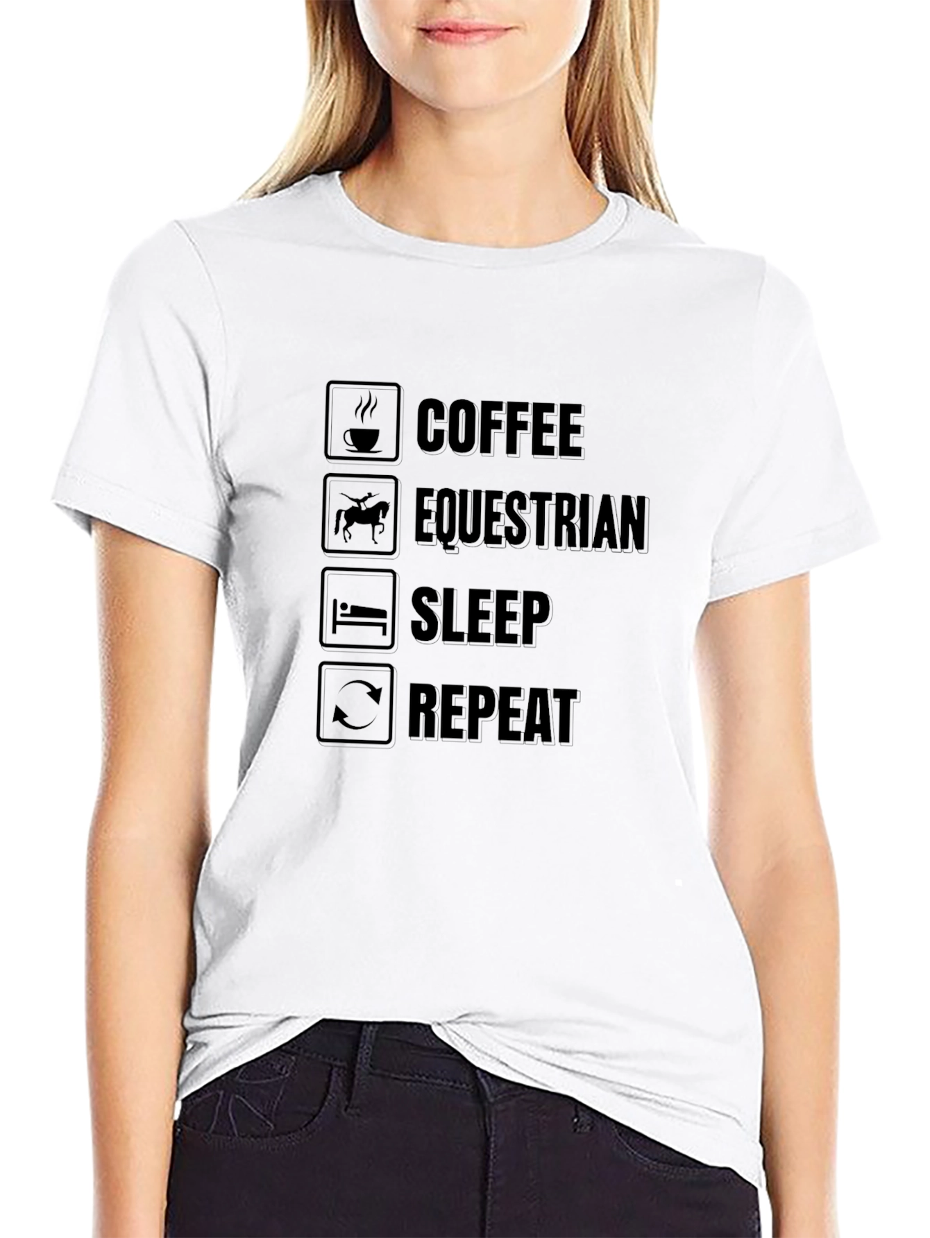 Coffee Equestrian Sleep Repeat Mens Black T-Shirt