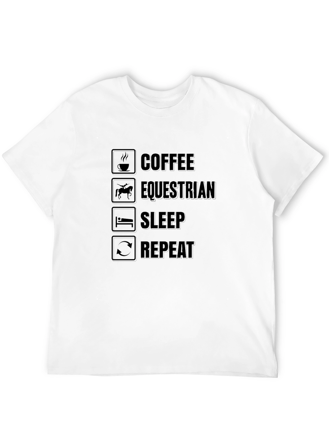 Coffee Equestrian Sleep Repeat Mens Black T-Shirt