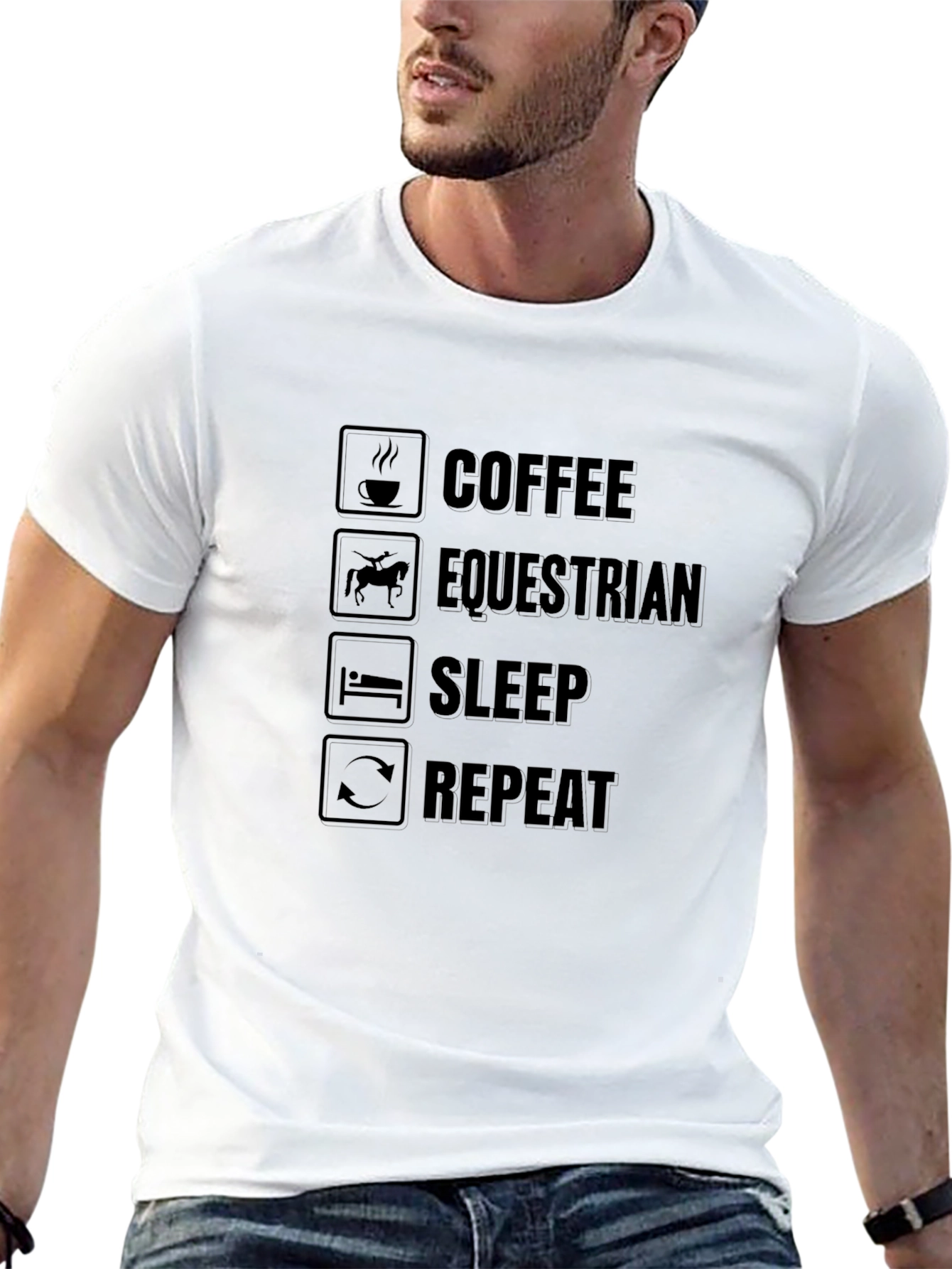 Coffee Equestrian Sleep Repeat Mens Black T-Shirt
