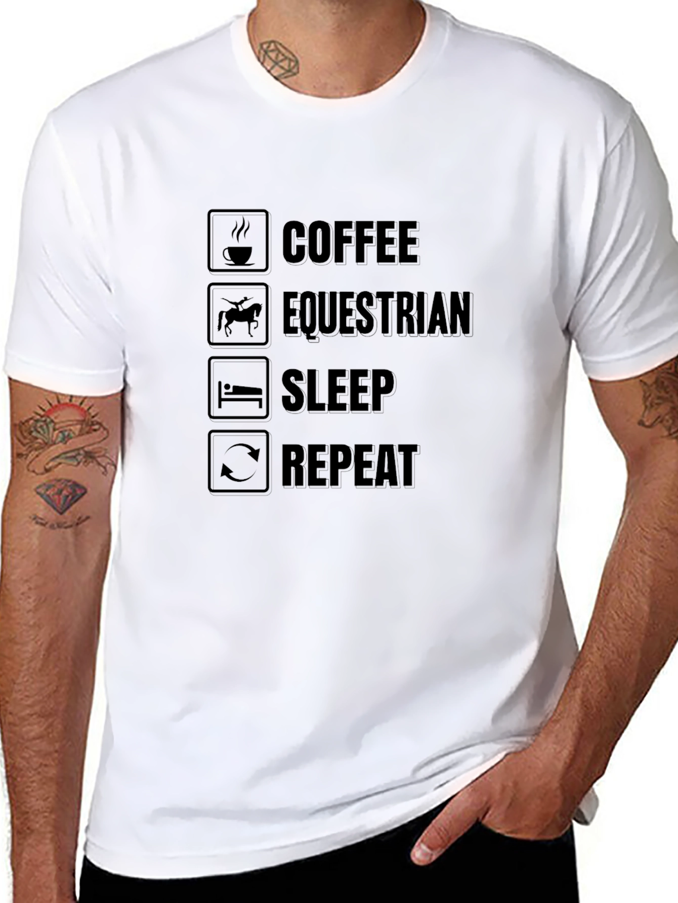 Coffee Equestrian Sleep Repeat Mens Black T-Shirt