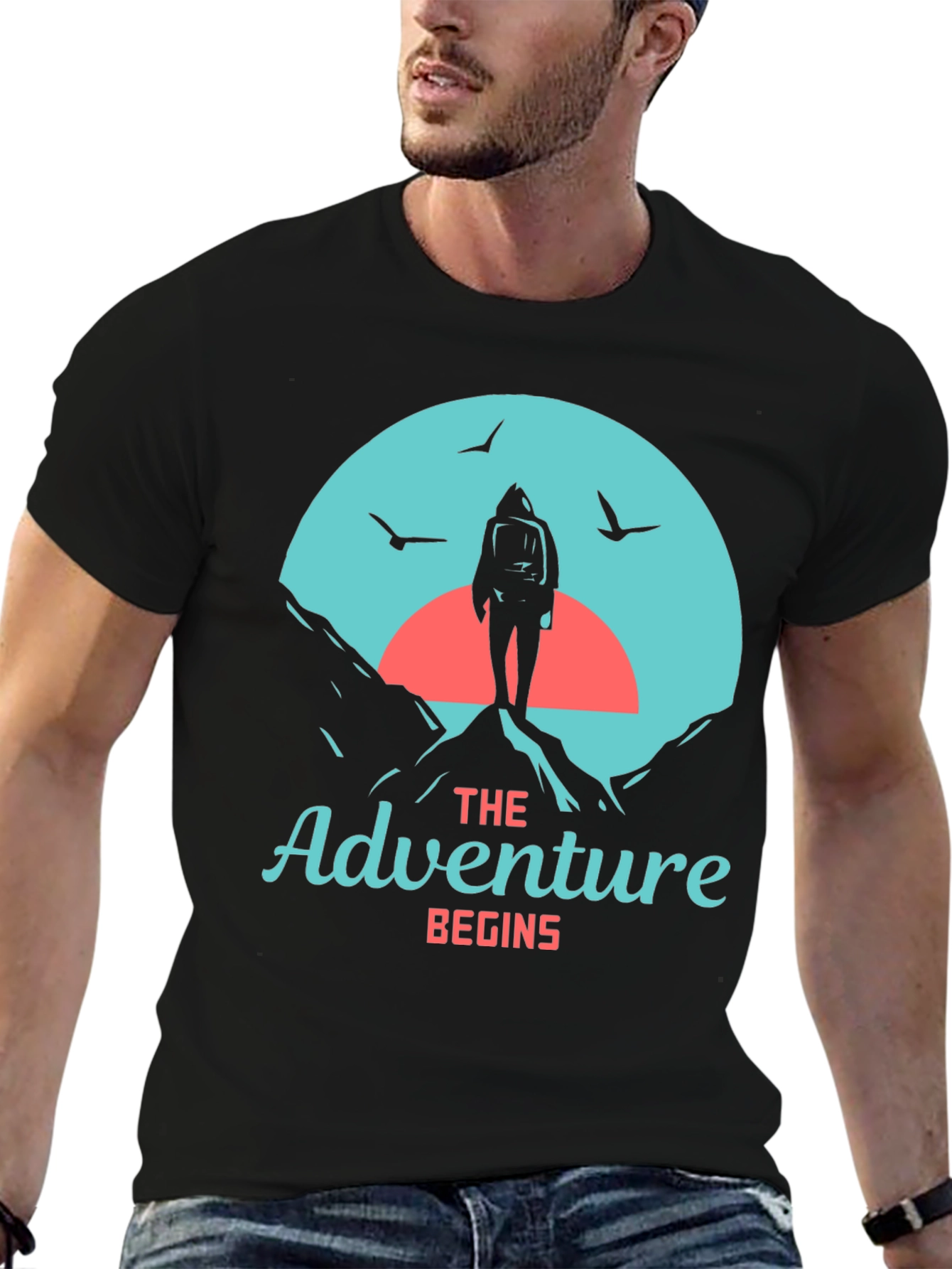 Adventure Begins Graphic Tee - Hiker Design