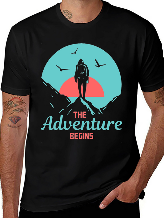 Adventure Begins Graphic Tee - Hiker Design