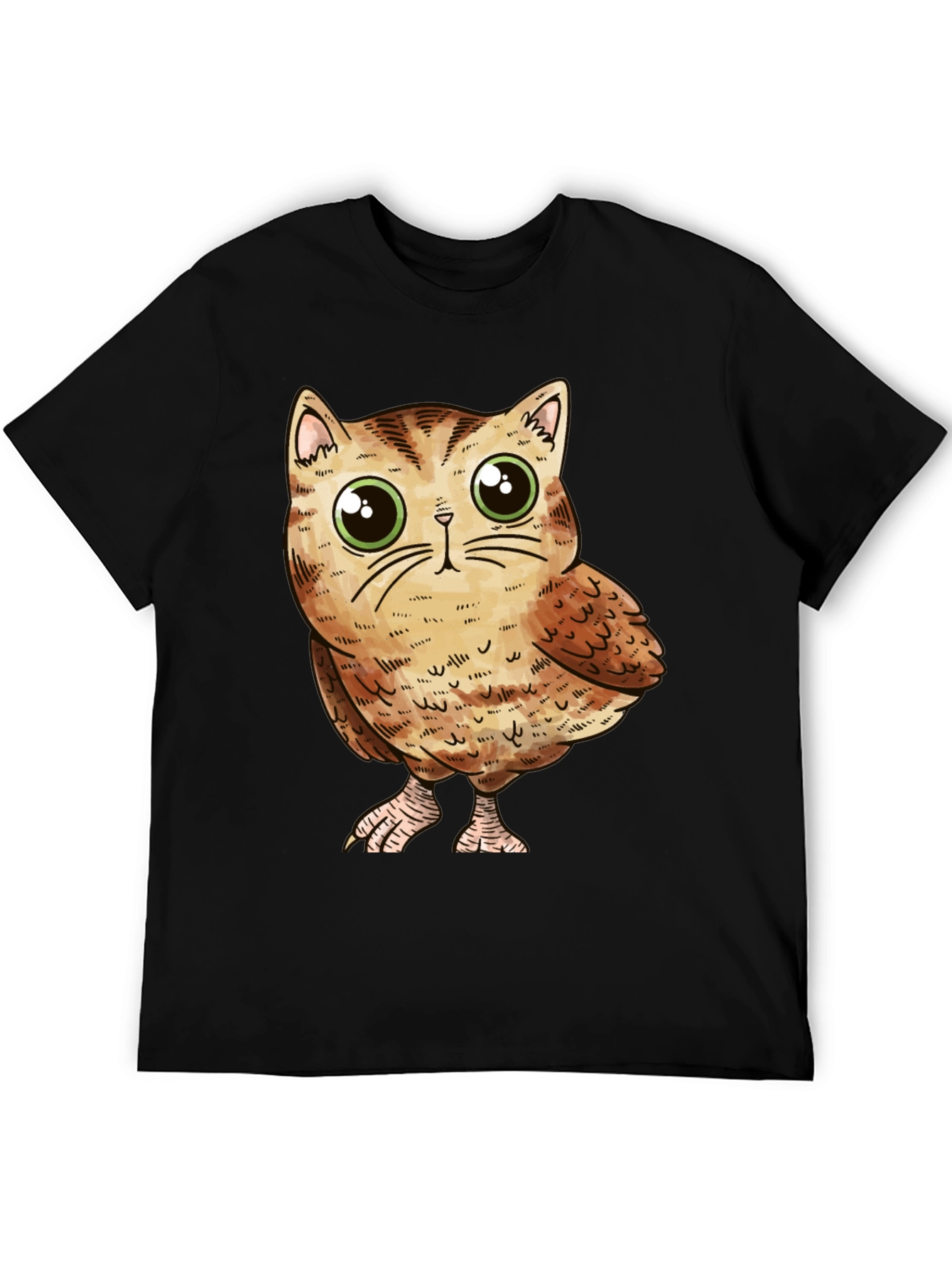 Cute Owl-Cat Hybrid Graphic T-Shirt