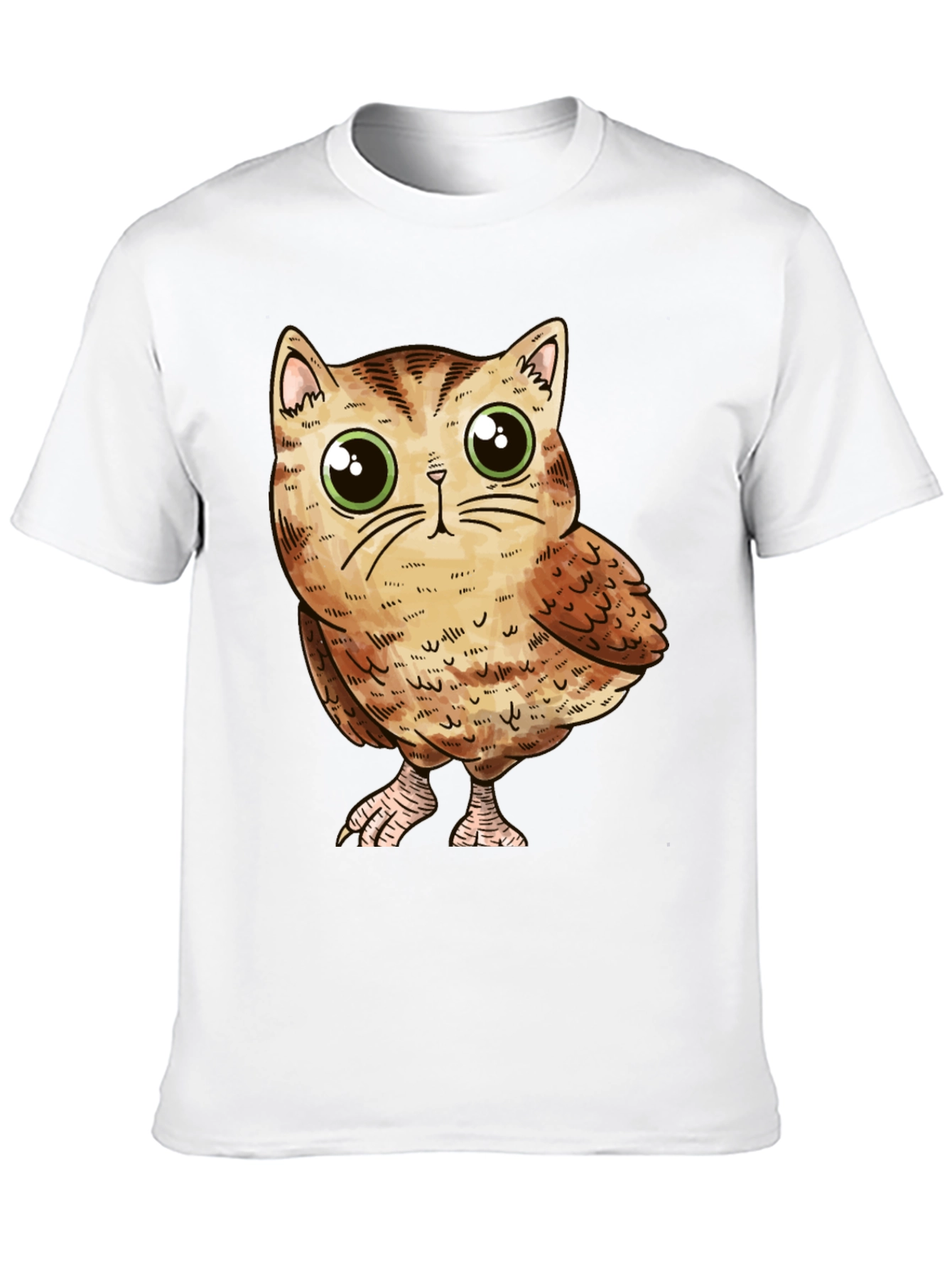 Cute Owl-Cat Hybrid Graphic T-Shirt