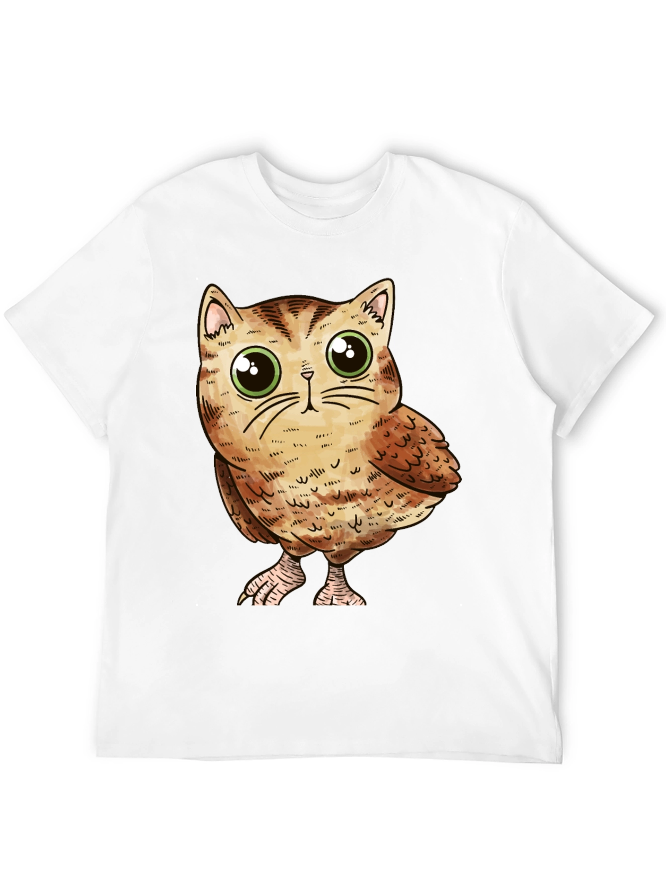 Cute Owl-Cat Hybrid Graphic T-Shirt