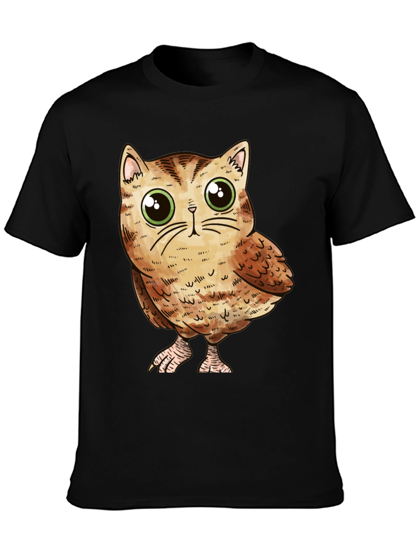 Cute Owl-Cat Hybrid Graphic T-Shirt