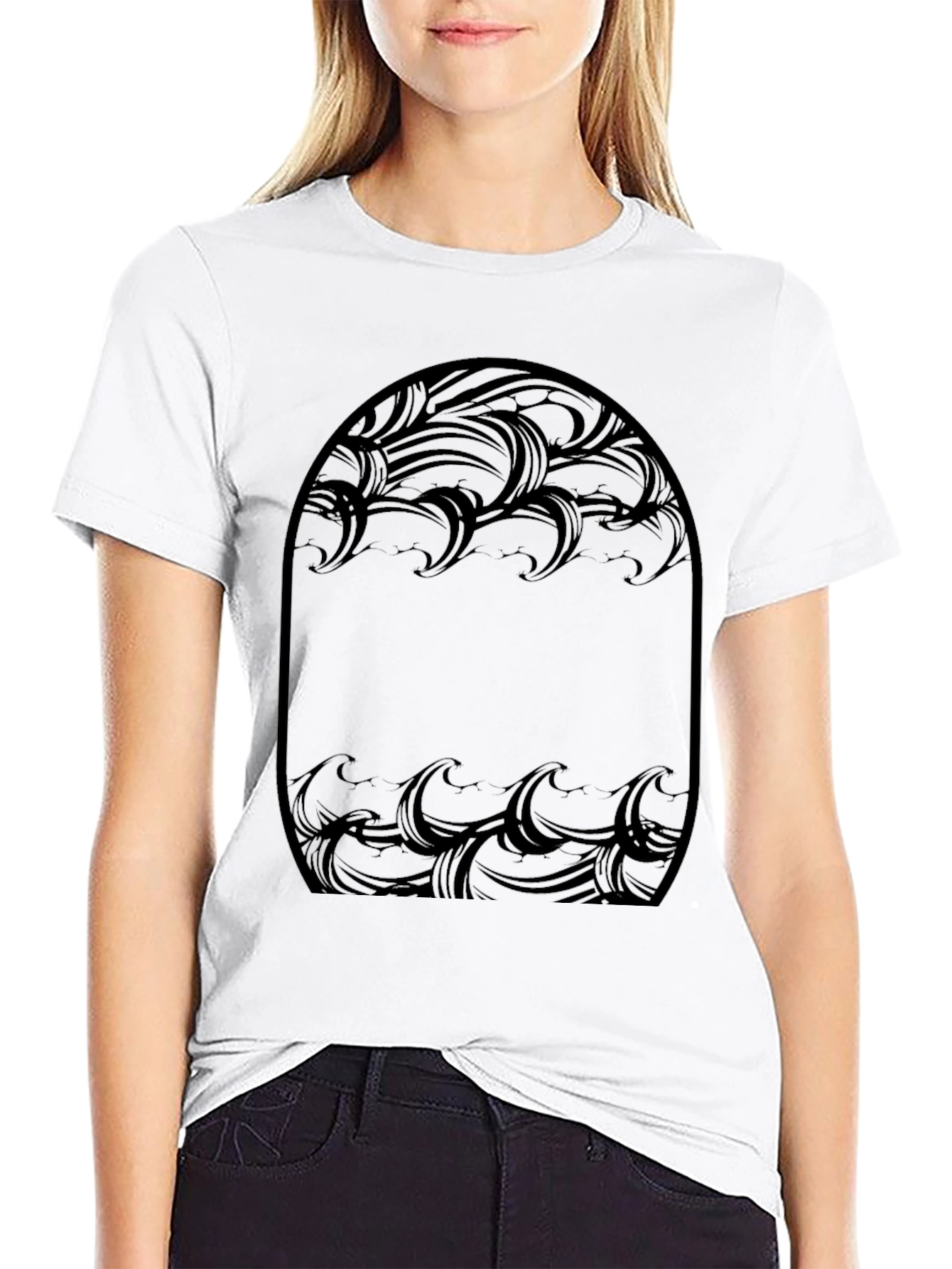 Abstract Wave Design Black T-Shirt