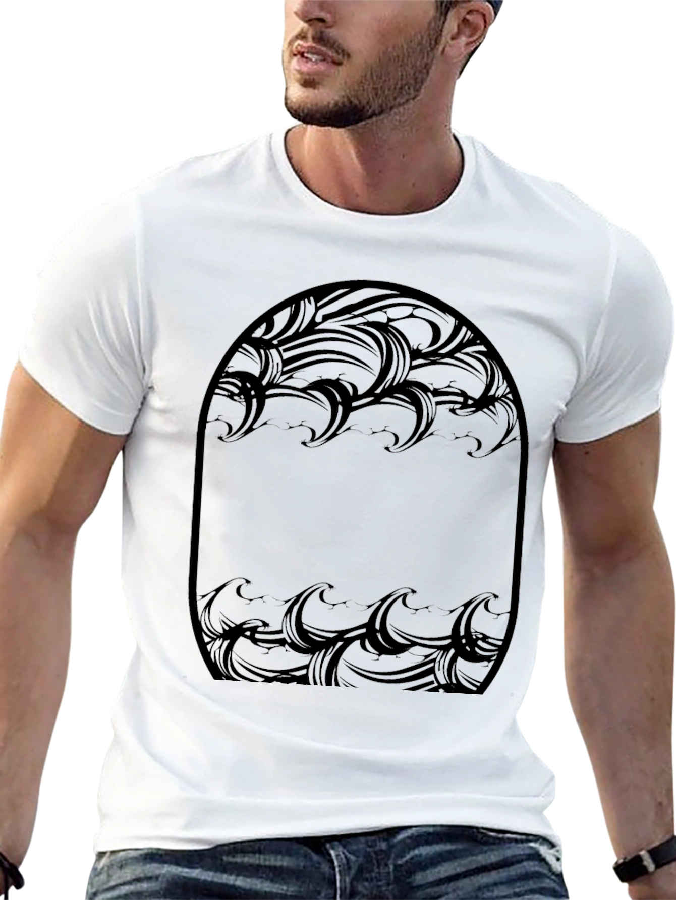 Abstract Wave Design Black T-Shirt