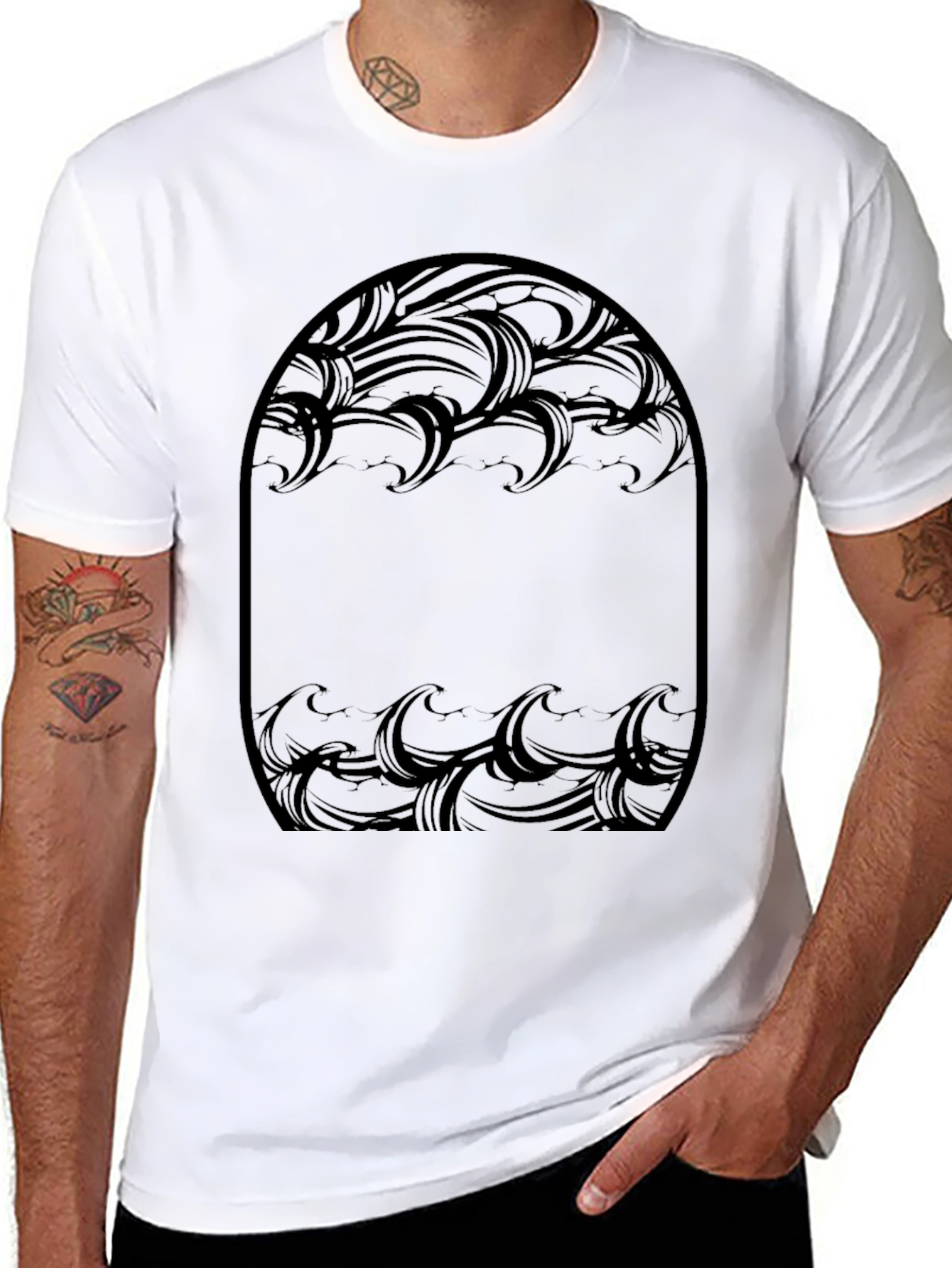 Abstract Wave Design Black T-Shirt