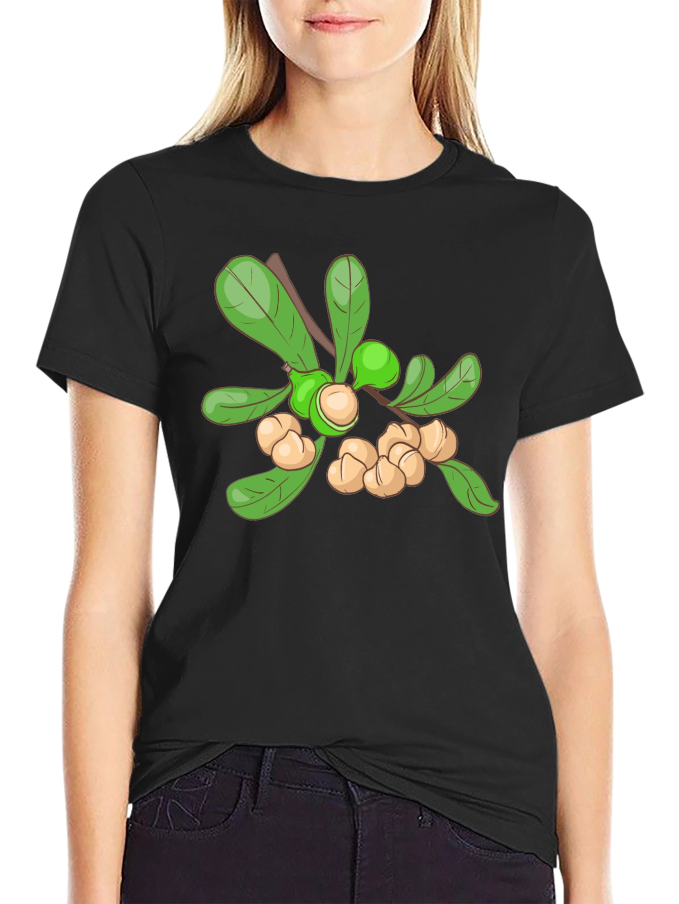 Macadamia Nut Branch Graphic Tee - Black Cotton Blend
