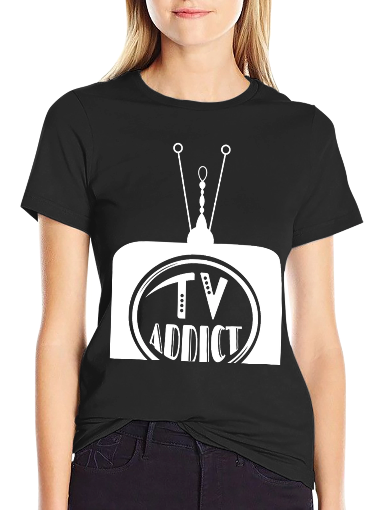 TV Addict Graphic Tee - Black Casual T-Shirt