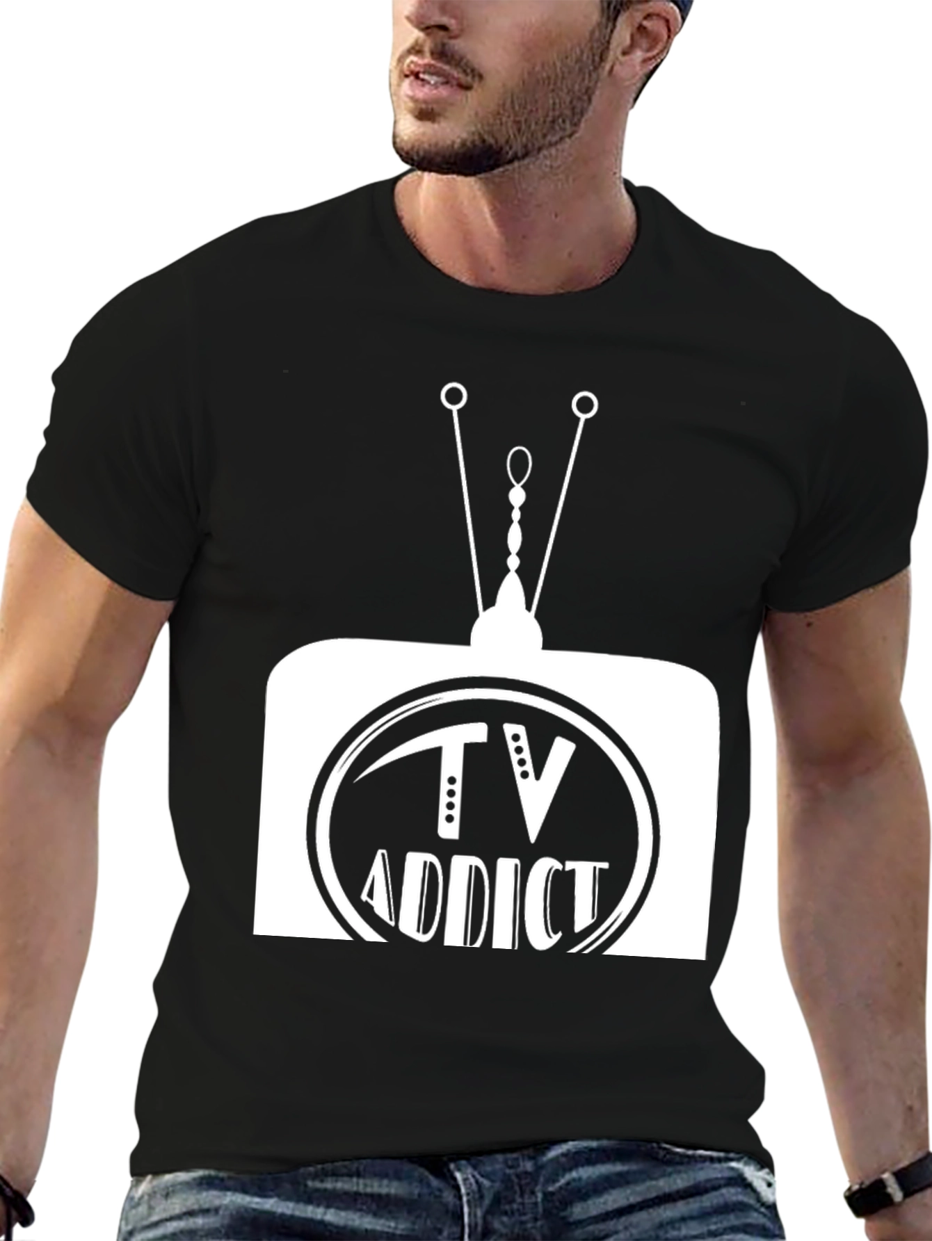 TV Addict Graphic Tee - Black Casual T-Shirt
