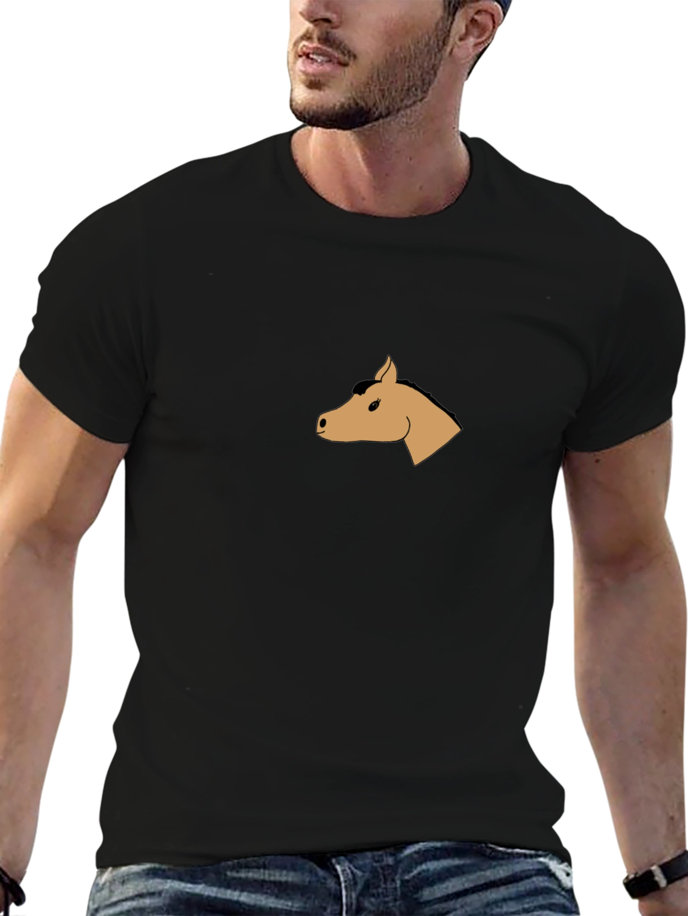 Black T-Shirt with Horse Graphic