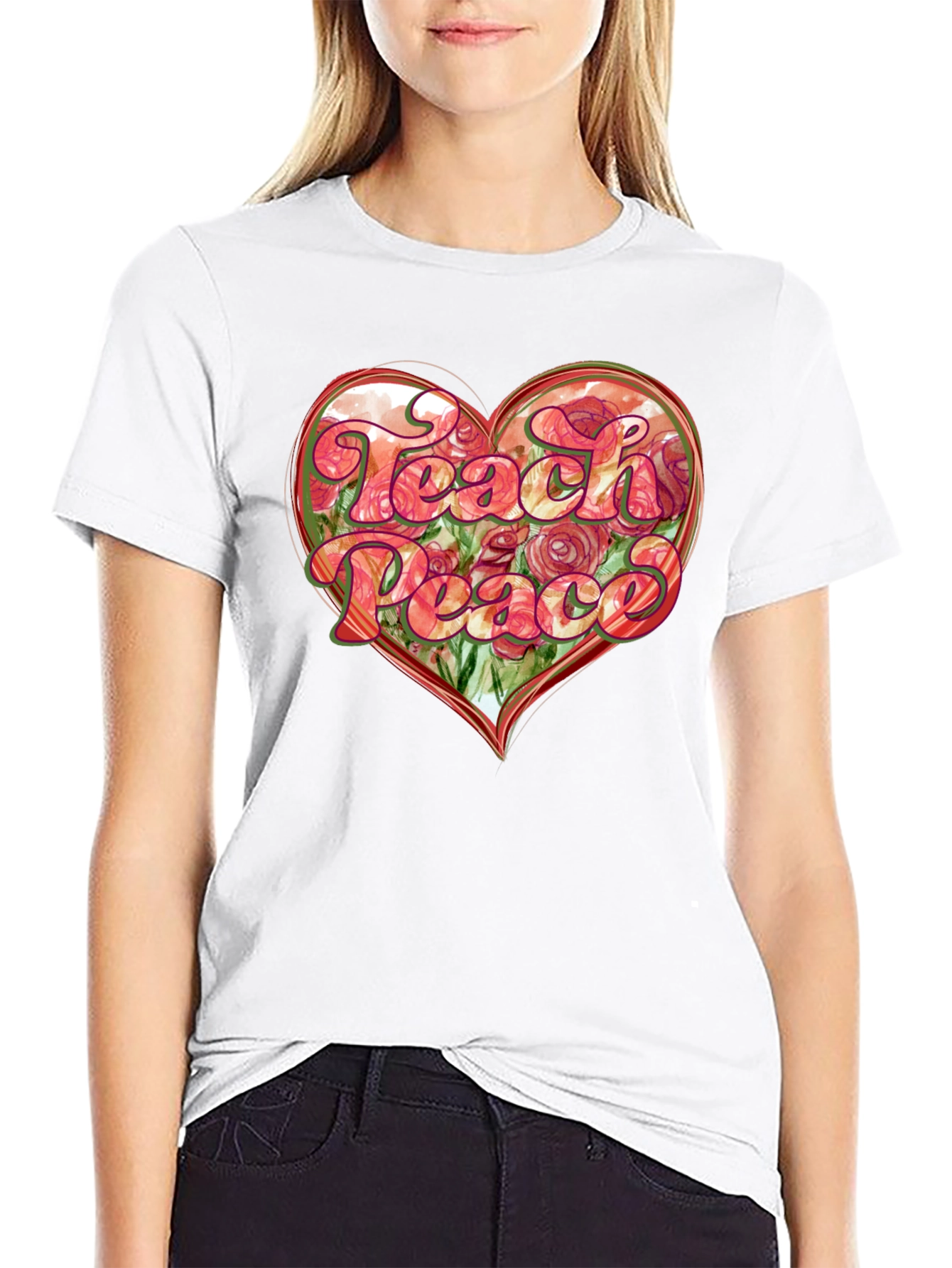 Teach Peace Heart Graphic T-Shirt