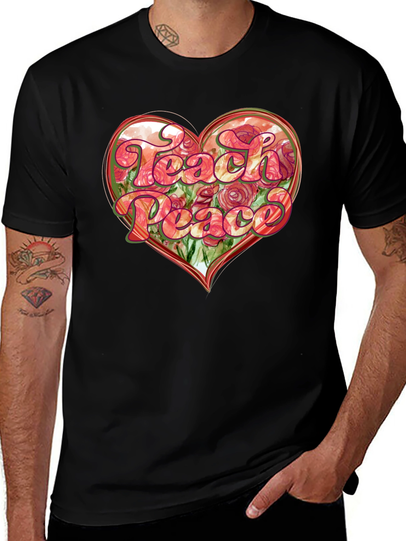 Teach Peace Heart Graphic T-Shirt