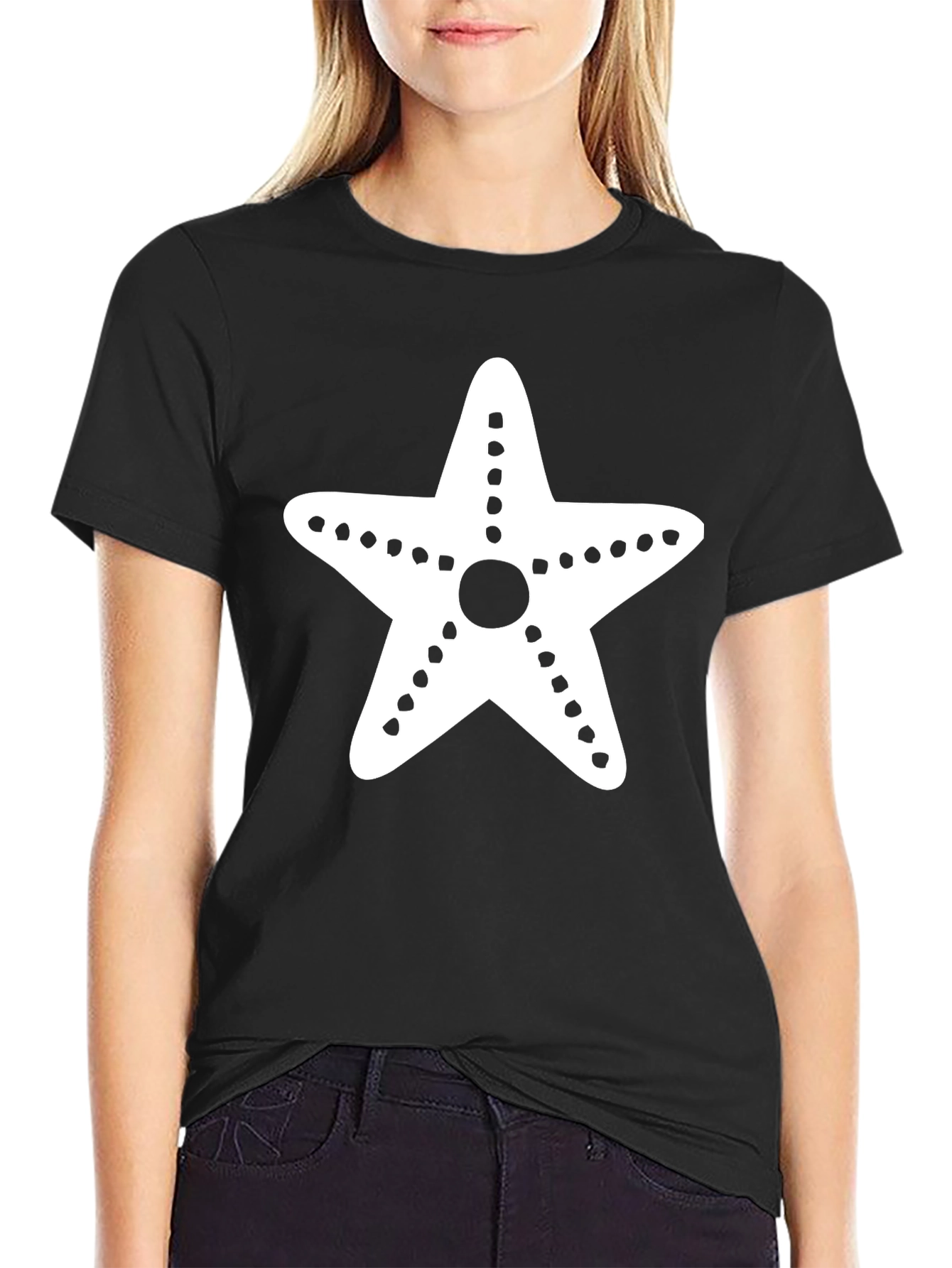 Starfish Graphic Tee - Black Cotton Casual T-Shirt