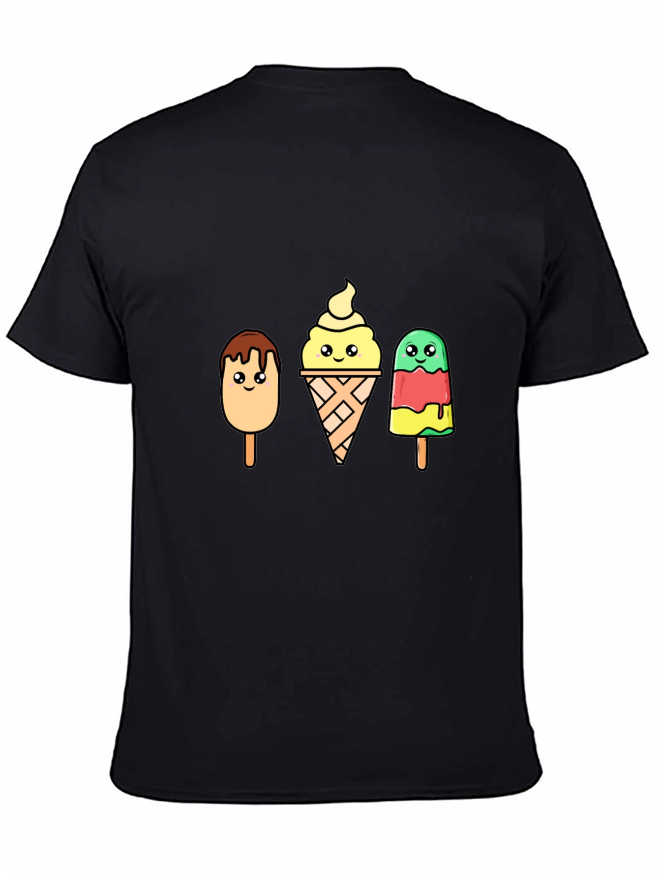 Cartoon Ice Cream T-Shirt - Black Cotton Tee
