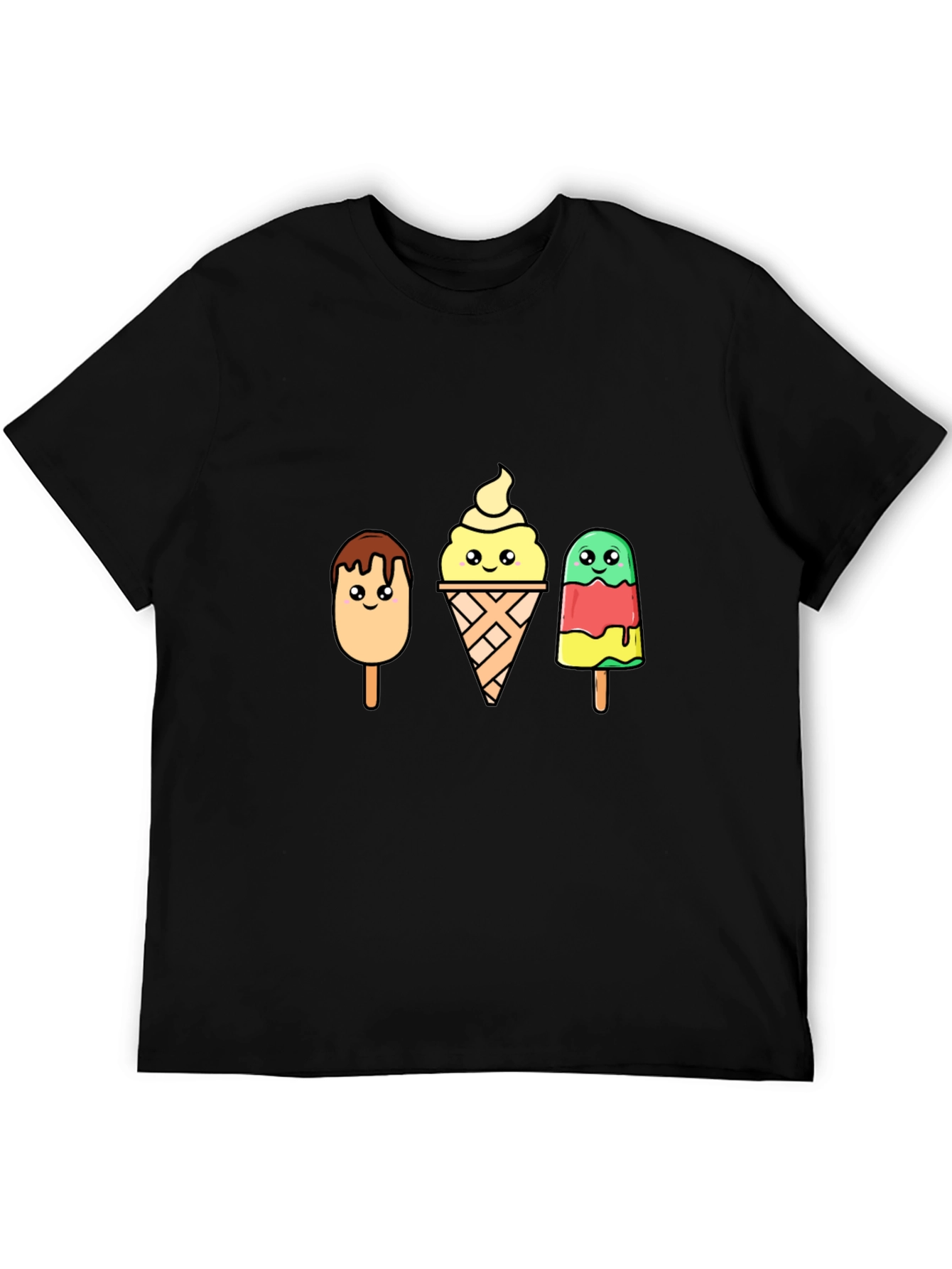 Cartoon Ice Cream T-Shirt - Black Cotton Tee