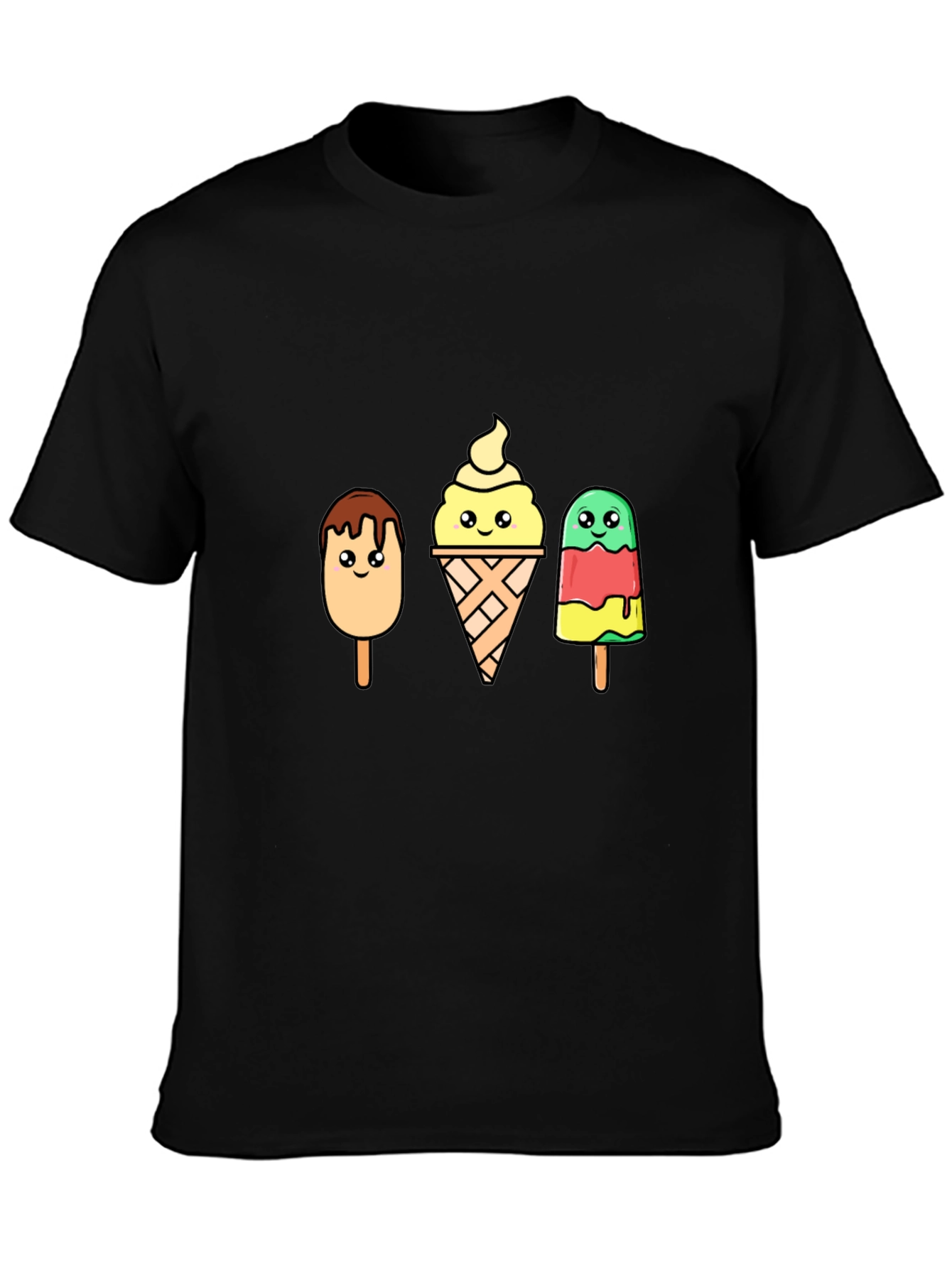 Cartoon Ice Cream T-Shirt - Black Cotton Tee