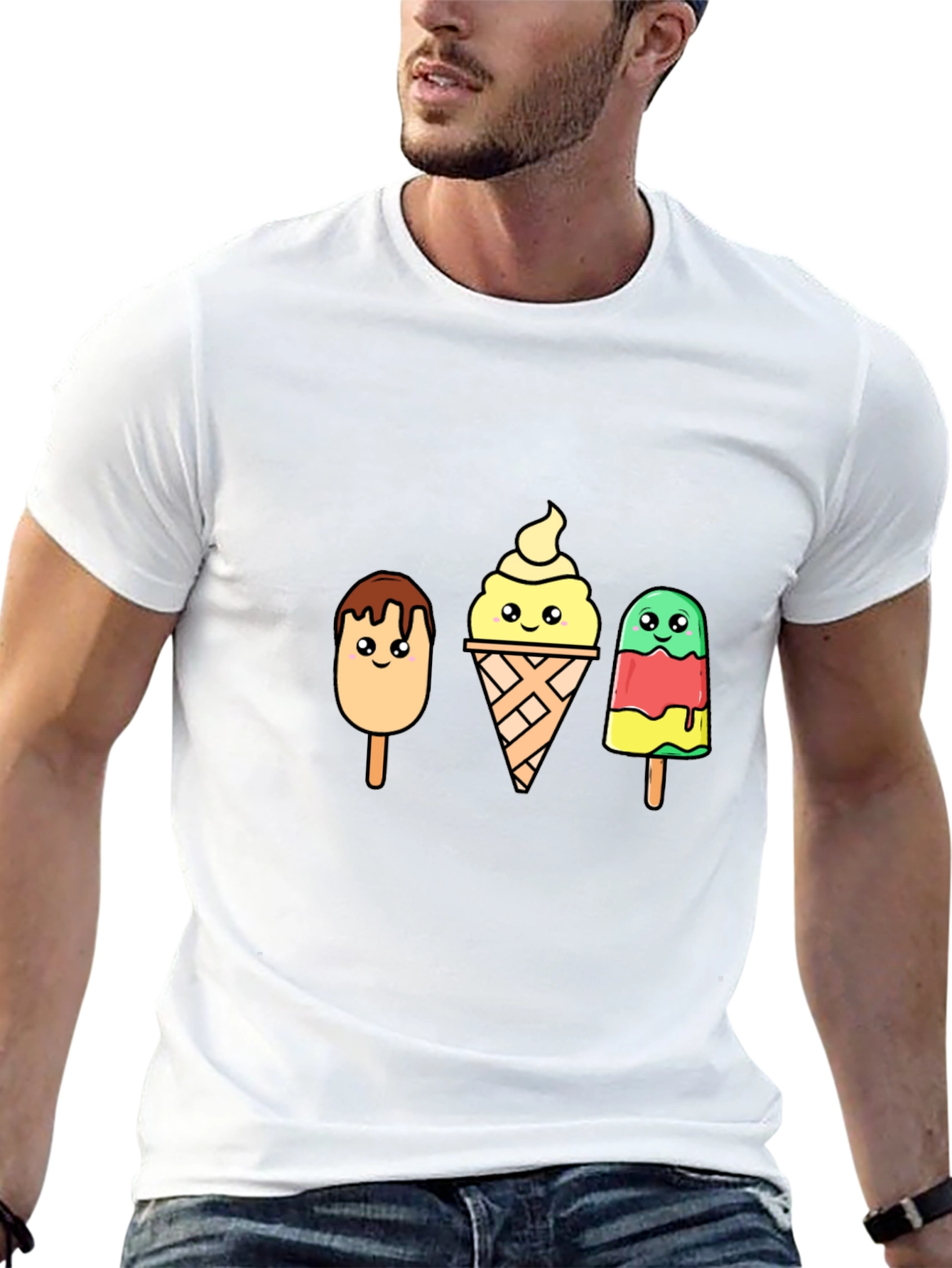 Cartoon Ice Cream T-Shirt - Black Cotton Tee