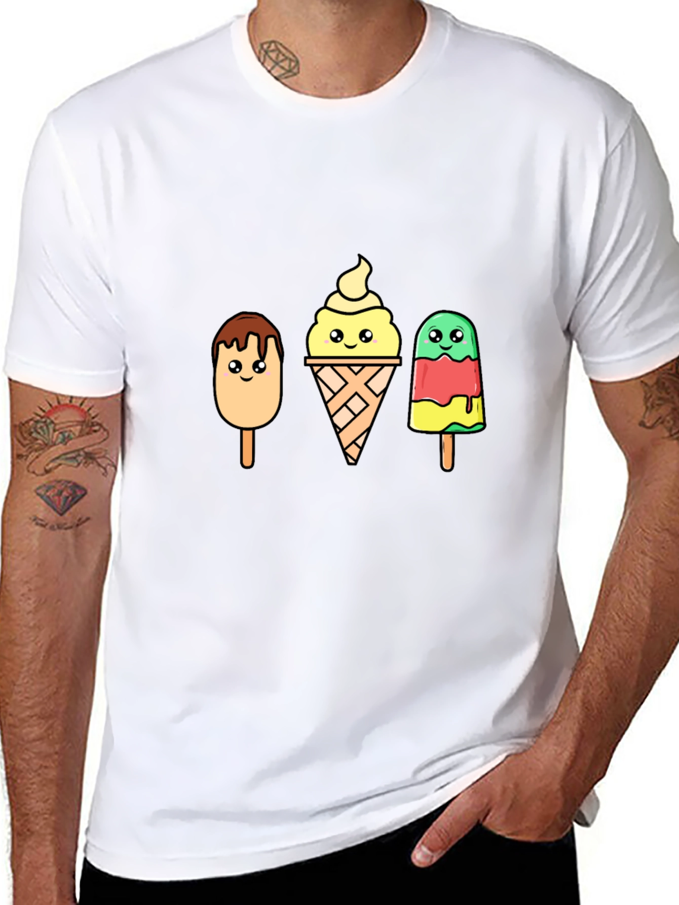 Cartoon Ice Cream T-Shirt - Black Cotton Tee