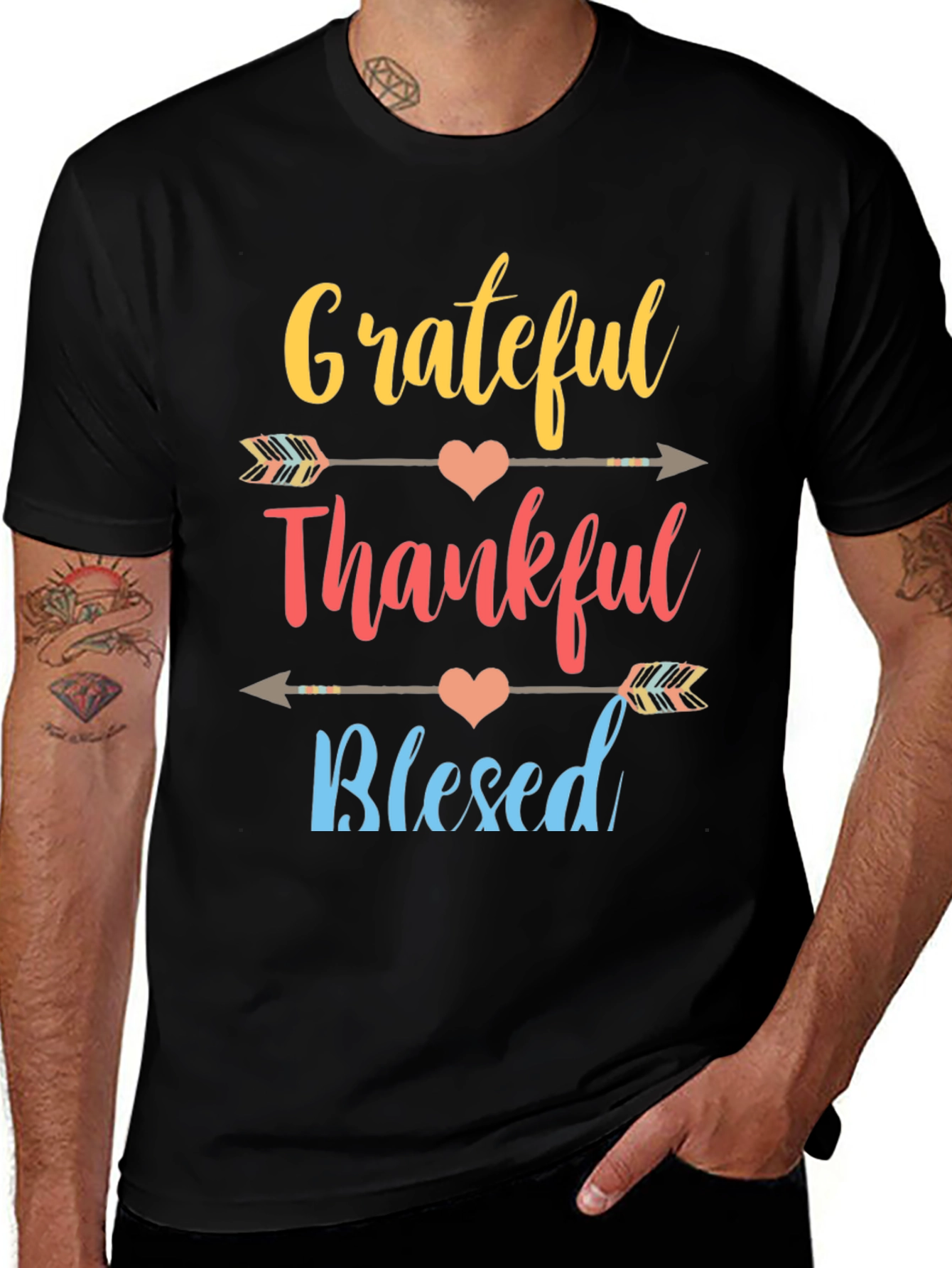 Grateful Thankful Blessed Thanksgiving Graphic T-Shirt