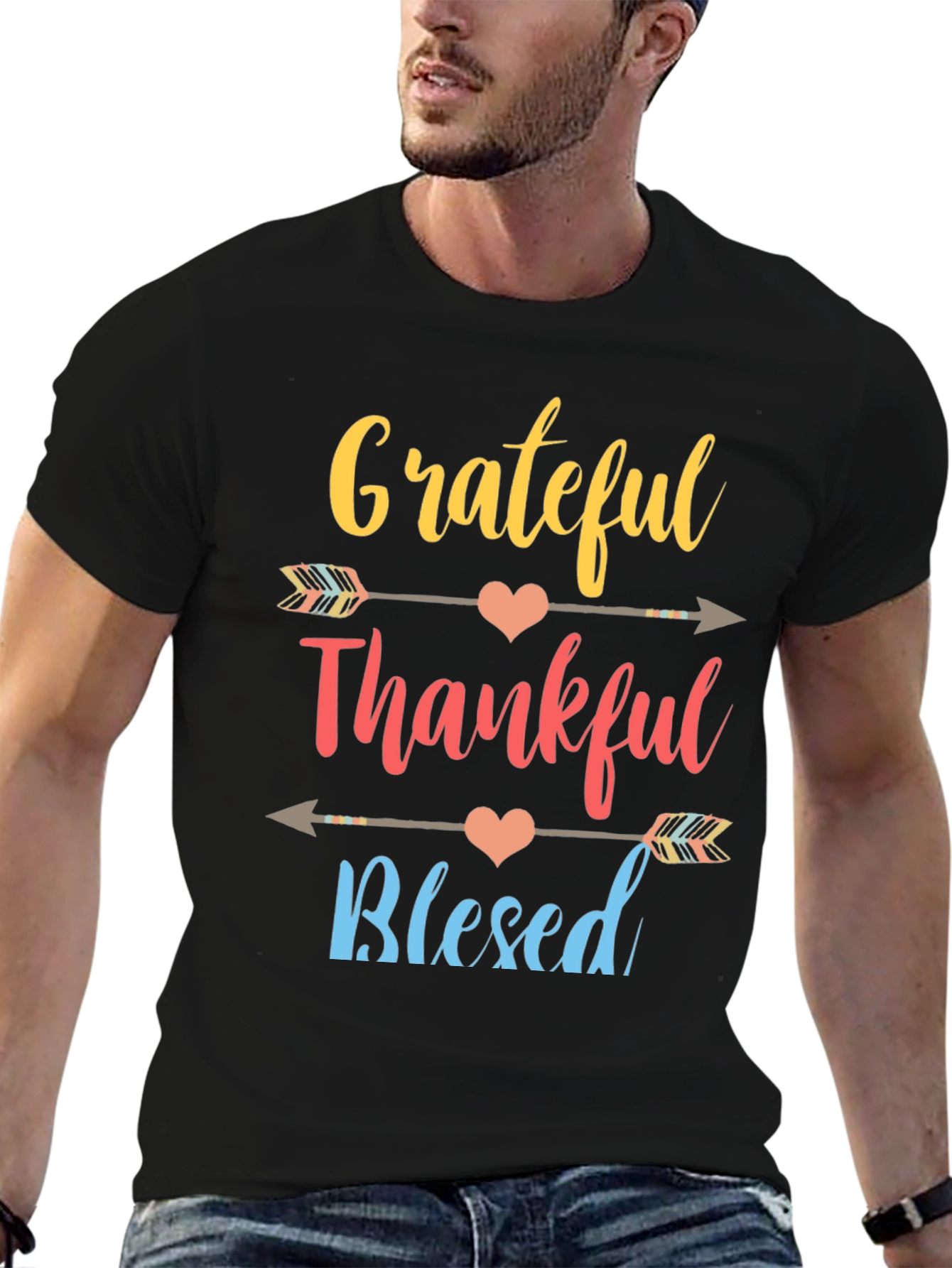 Grateful Thankful Blessed Thanksgiving Graphic T-Shirt